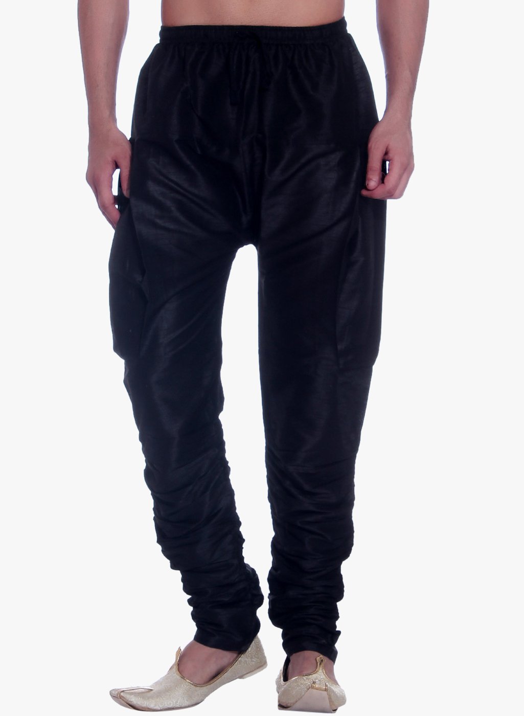 Men's Churidaar Pants - Free Size Black Cotton Traditional Indian Ethnic Wear for Festivals & Weddings
