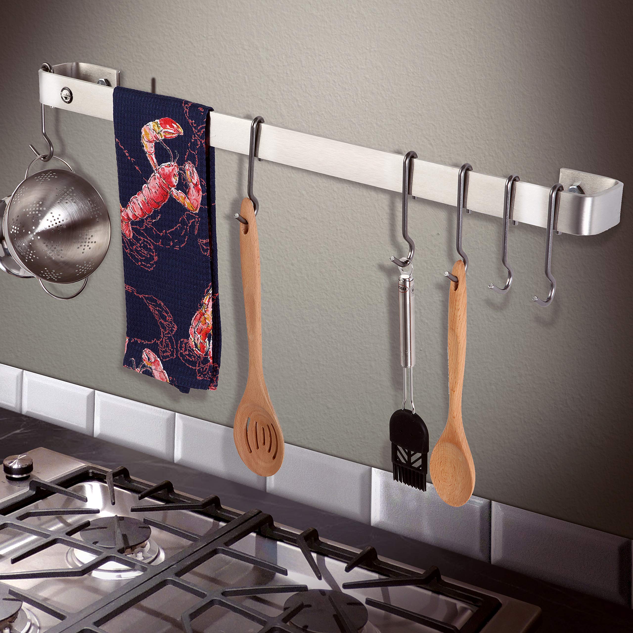 Enclume Handcrafted 48-Inch Stainless Steel Wall Rack with 12 Hooks - Heavy Duty Kitchen Utensil Organizer for Spoons, Ladles & Cooking Tools - Perfect for Home Chefs & Restaurant Use