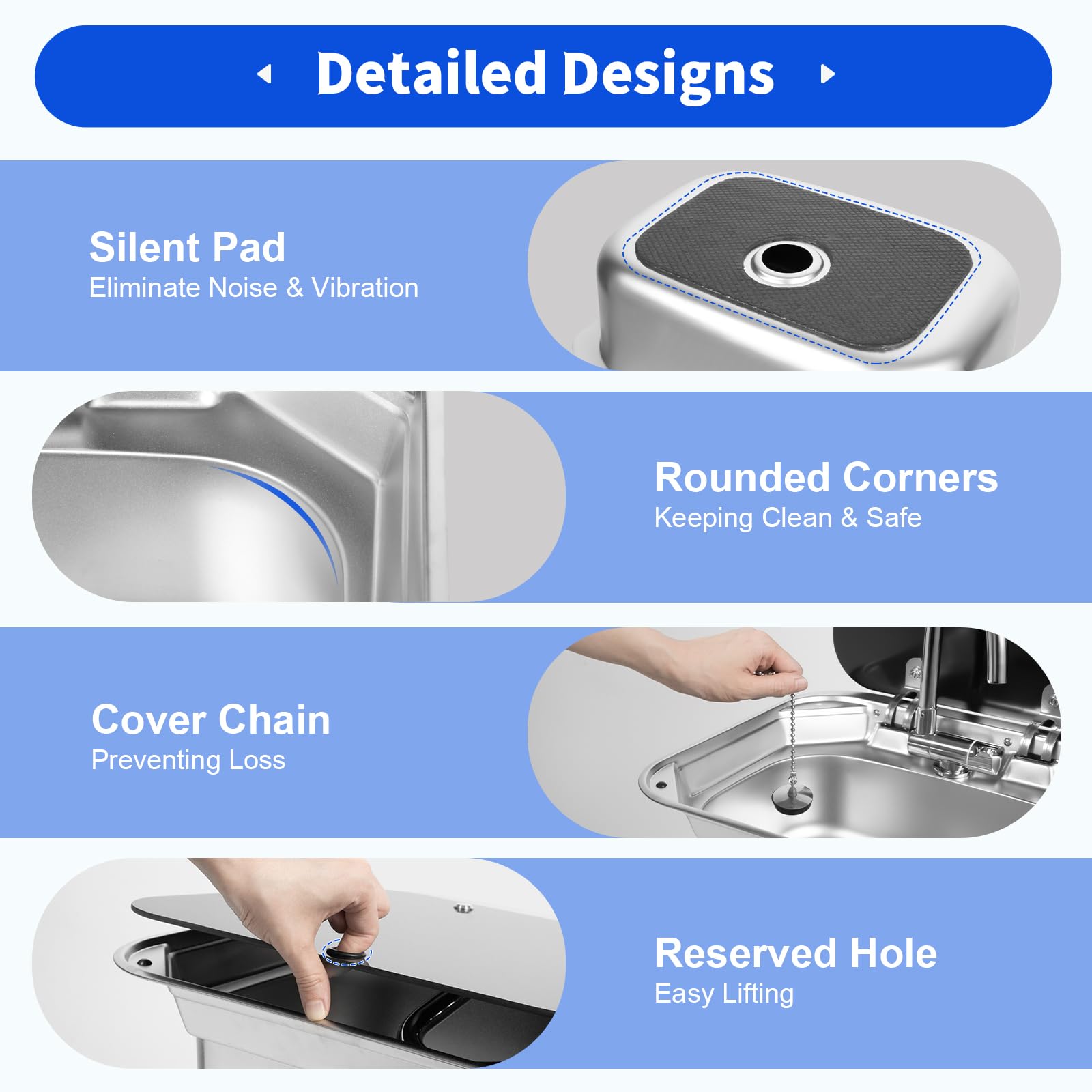 17 Inch Stainless Steel RV Kitchen Sink with Folded Faucet & Glass Lid - Drop-in Hand Wash Basin for Caravan, Trailer, Van & Camper | Perfect for Compact Spaces & Outdoor Cooking