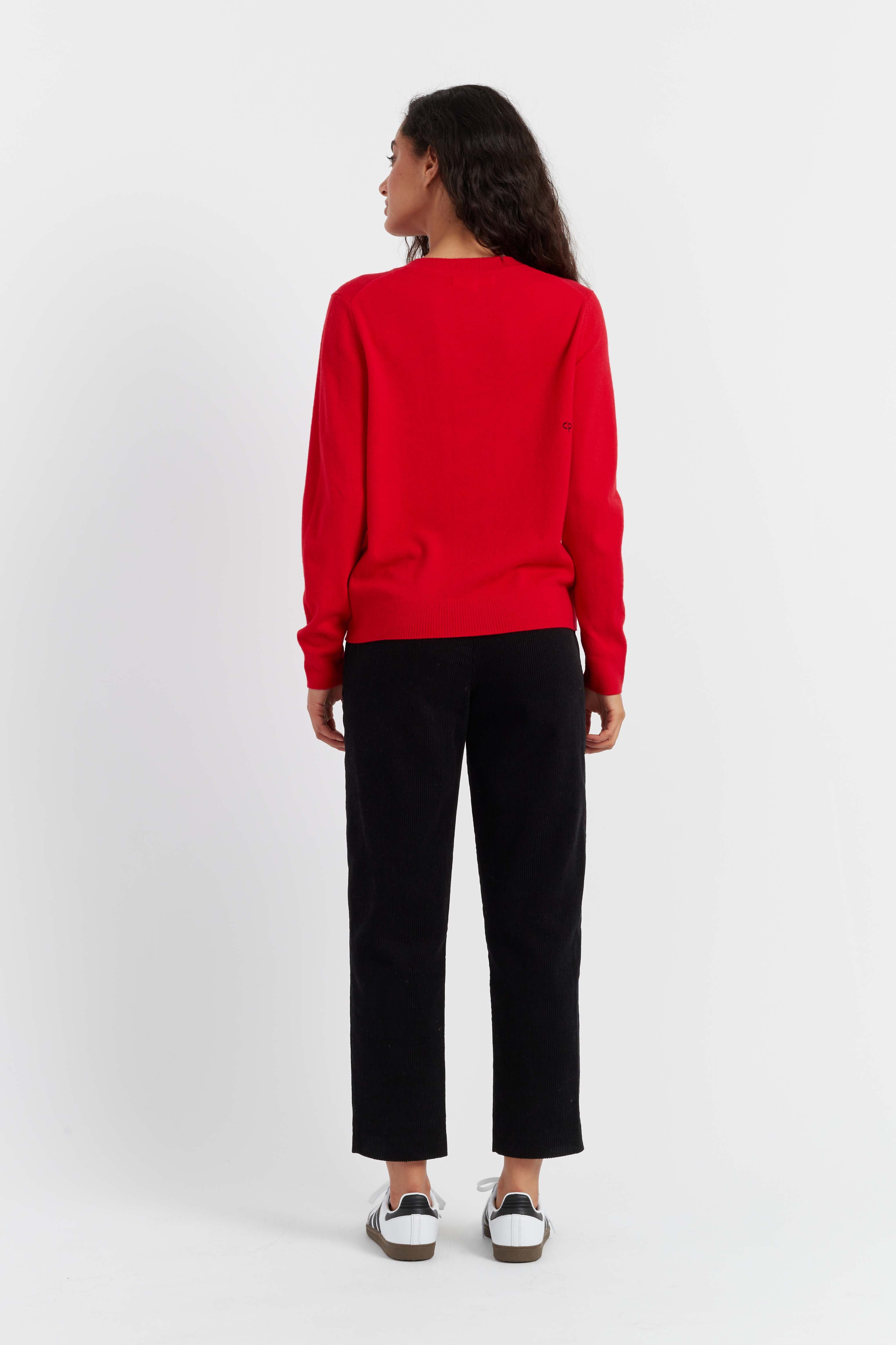 Red Wool Cashmere Snoopy Badge Sweater - Warm Winter Pullover with Cute Cartoon Design - Perfect for Christmas Gifts, Casual Outfits & Cozy Home Wear