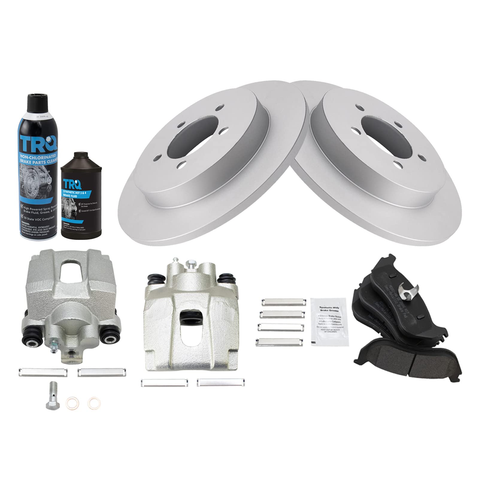 TRQ Premium Rear Brake Pad & Rotor Kit with Caliper & Chemical Kit - Semi-Metallic Solid G-Coated - Compatible with 2002-2005 Ford Explorer & Mercury Mountaineer - Perfect for Smooth Braking & Vehicle Maintenance