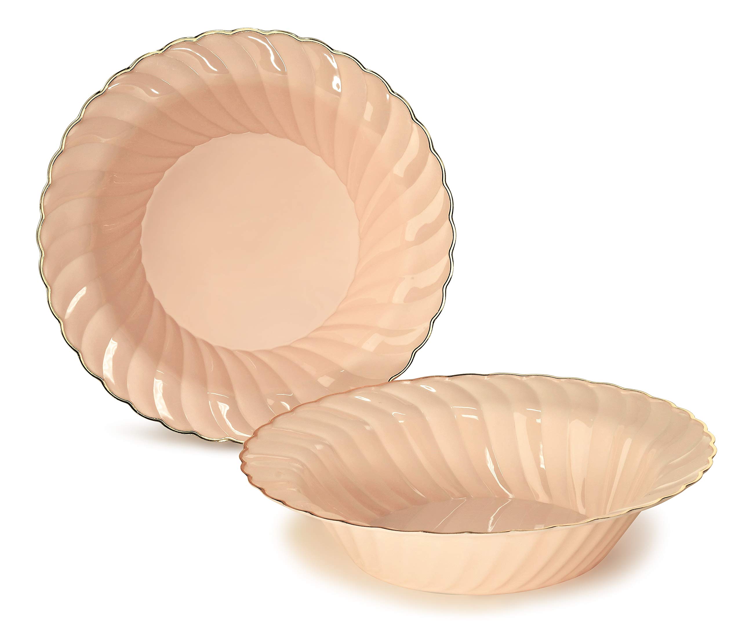 240 Pack Heavyweight Disposable Plastic Bowls - 12oz Wedding Party Soup Bowls in Blossom Blush & Gold | Elegant Dinnerware for Weddings, Baby Showers & Catering Events