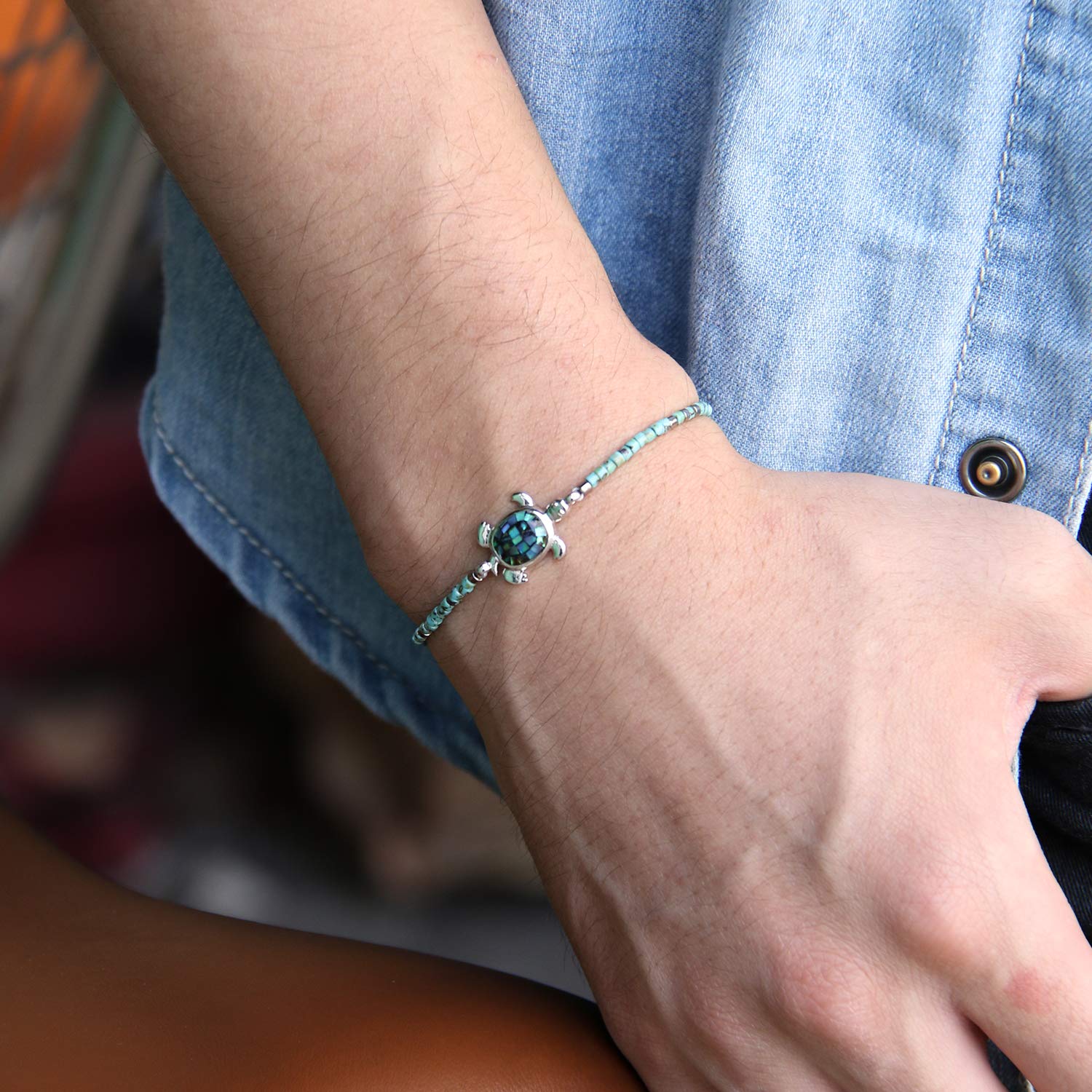 KELITCH Crystal Turtle Charm Bracelet - Miyuki Beaded Thin Strand Friendship Bracelet for Women - Adjustable Multi Color Handmade Jewelry - Perfect for Gifts, Boho Style & Everyday Wear