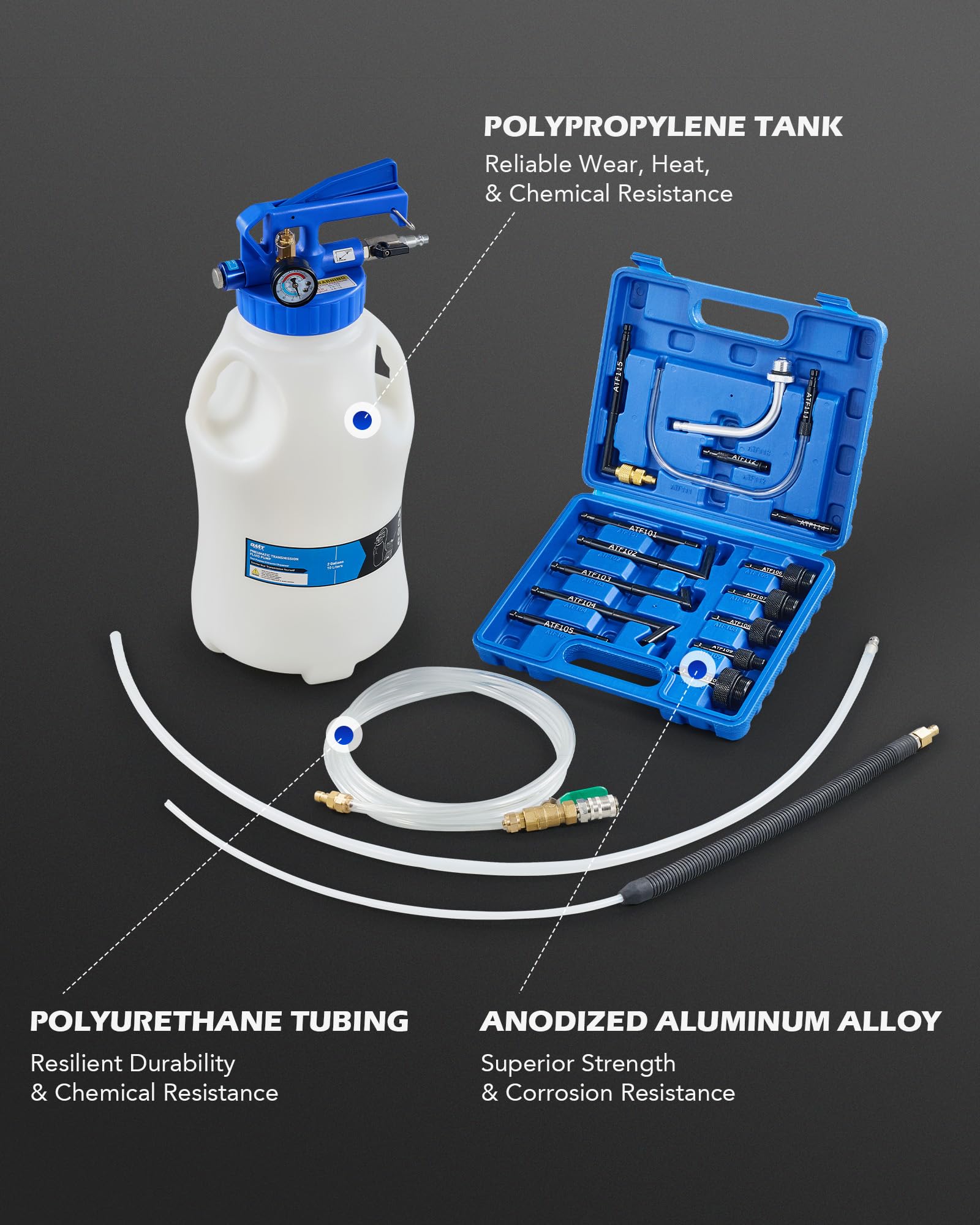 Orion Motor Tech 10L Pneumatic Oil Extractor Pump & Dispenser Kit - 2.6gal 2-Way Vacuum Fluid Evacuator with 15 ATF Adapters & 3 Hoses - Perfect for Transmission Fluid Change, DIY Car Maintenance & Garage Use