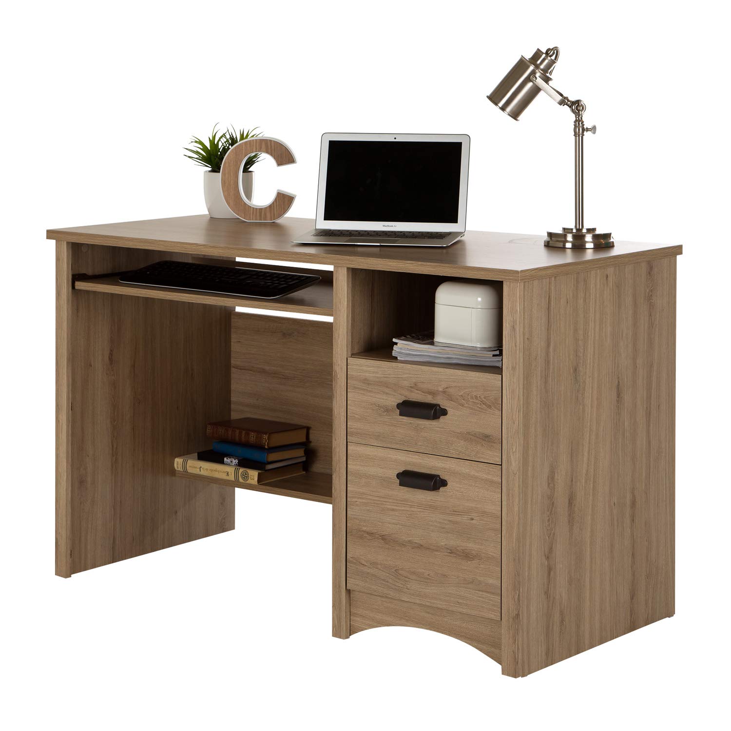 South Shore White Computer Desk with 2 Drawers & Keyboard Tray - Modern Home Office Desk for Small Spaces, Work from Home & Study Use