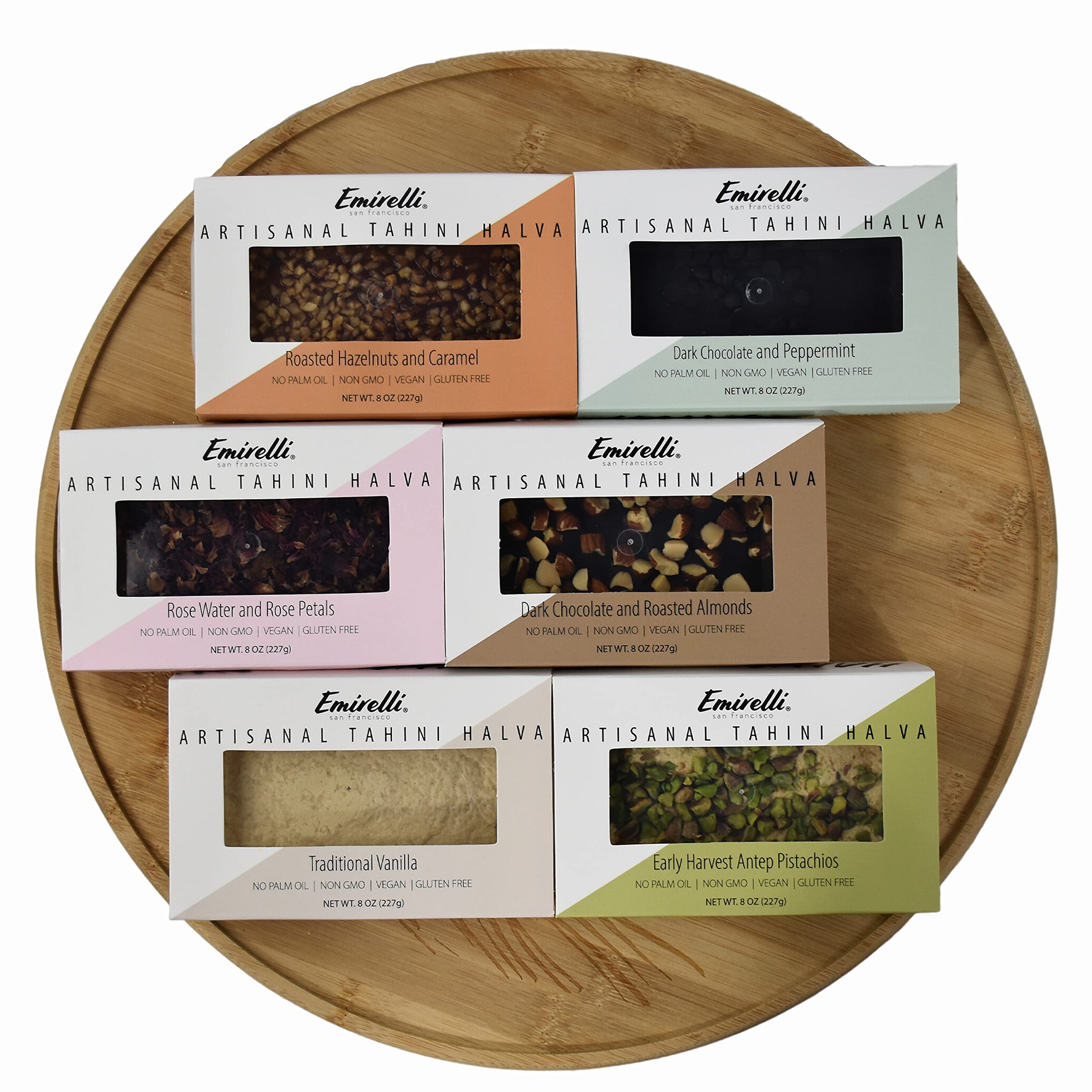 Premium Emirelli Artisanal Halva Dessert - Authentic Middle Eastern & Turkish Vegan Sweets - 55% Tahini Halwa with Rose Water & Petals - Traditional Halvah Candy - Pack of 6 | Perfect for Gifts, Tea Time & Dessert Platters