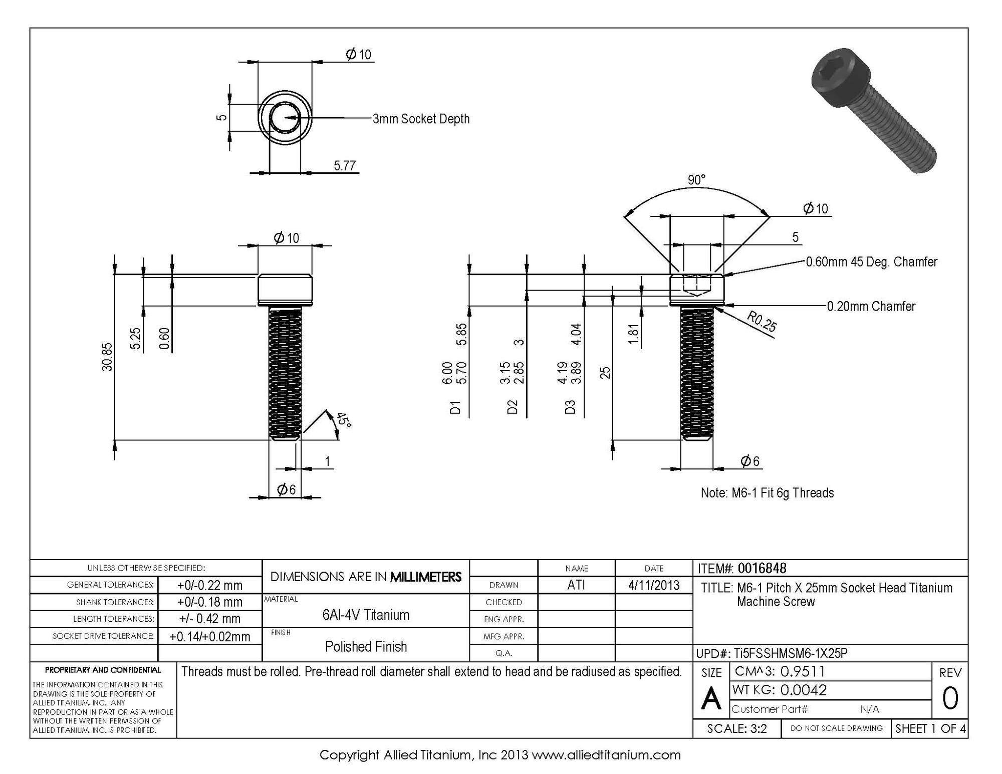 10-Pack M6-1 x 25mm Grade 5 Titanium Socket Head Cap Screws (Ti-6Al-4V) - Perfect for Aerospace, Automotive & Marine Applications