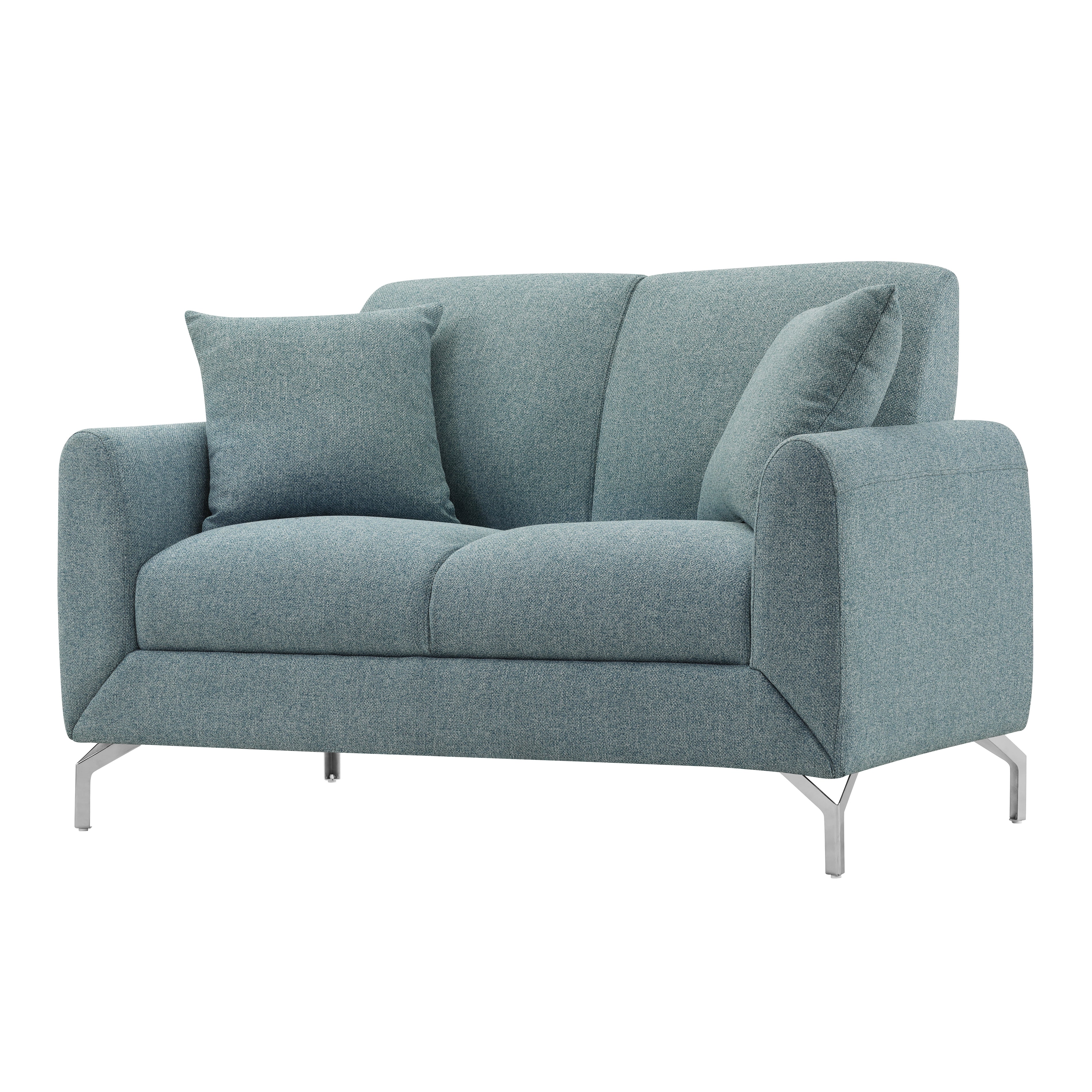 Noreen Contemporary Blue Fabric Rounded Arm Loveseat Sofa - Modern Small Couch for Living Room, Apartment & Office (2-Seater)