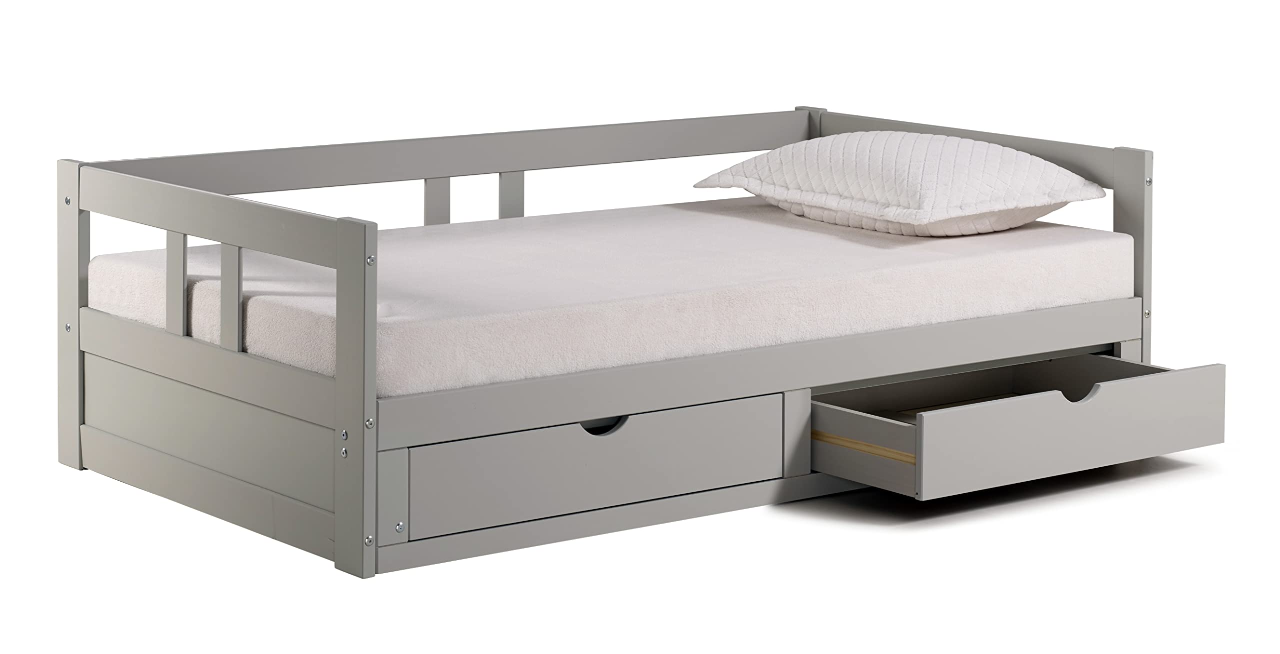 Alaterre Melody Extendable Twin to King Daybed with Trundle & Storage Drawers - Brazilian Pine Wood, 400lb Capacity, Dove Gray - Perfect for Kids Bedroom, Guest Room & Small Space Furniture