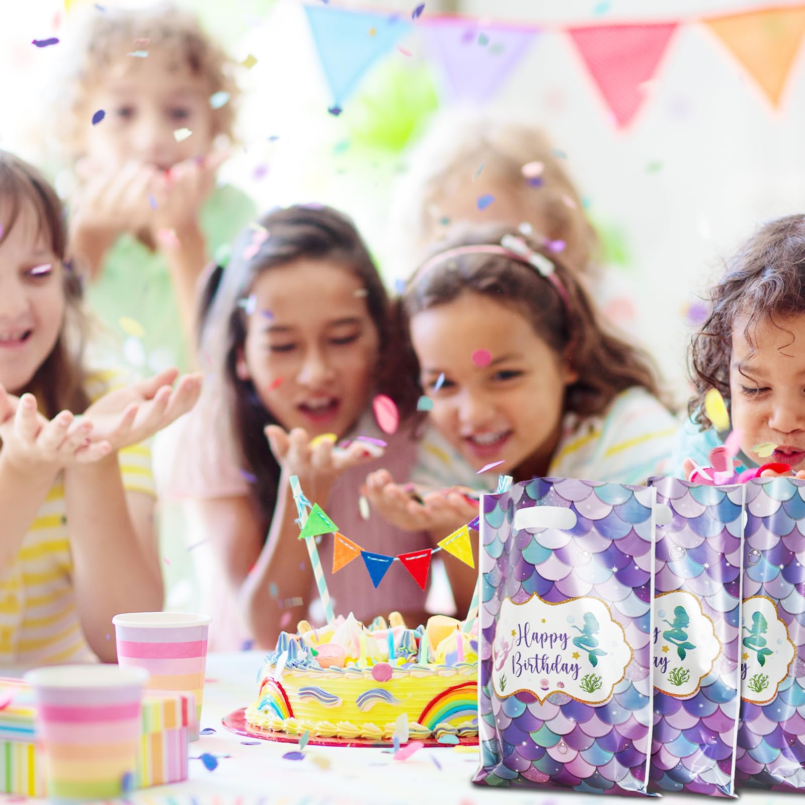 DaiUni 30 PCS Mermaid Themed Birthday Party Favor Bags with Handles - Kids Girls Goodie Bags for Birthday Treats, Baby Showers & Themed Parties