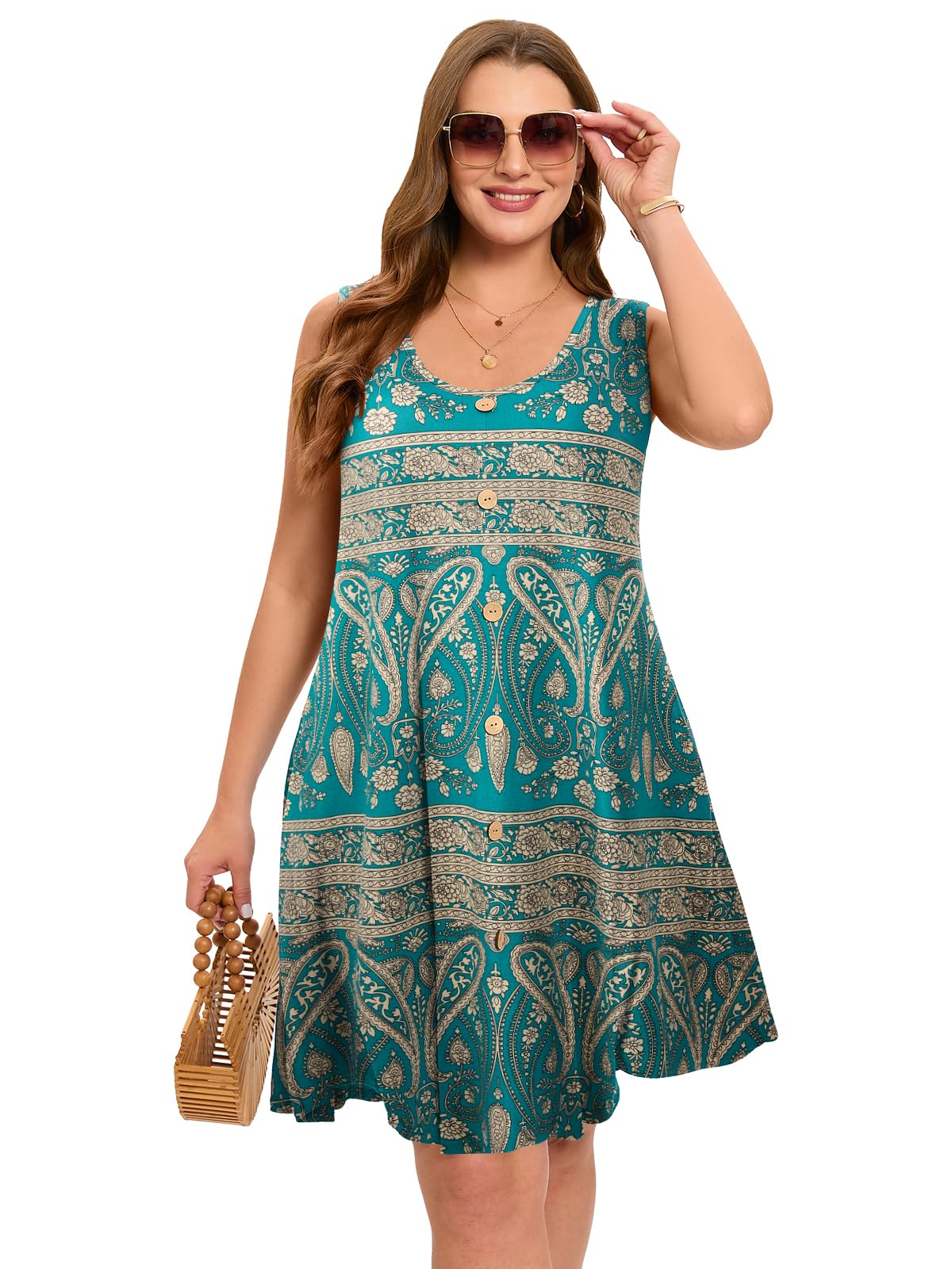 ZENNILO Women's Casual T-Shirt Dress - Plus Size Summer Sundress with V-Neck & Pockets | Beach Cover Up, Vacation Outfit, Lounge Wear, Street Style Fashion