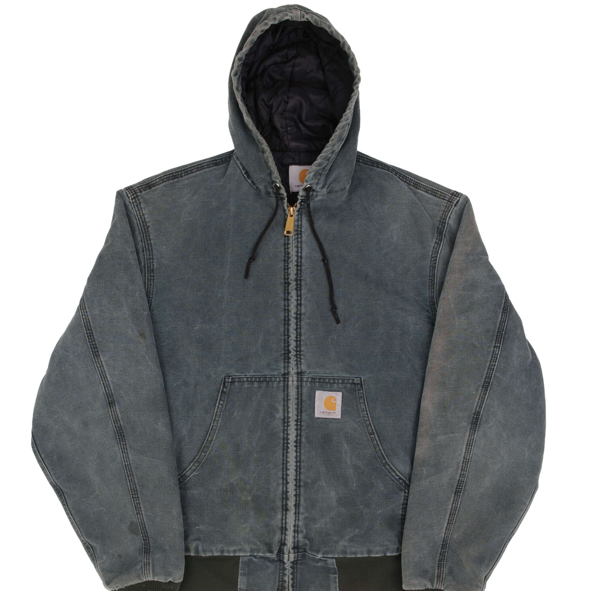 Vintage Carhartt Green Faded Hooded Active Jacket 1990s - Medium Size | Durable Workwear for Outdoor Activities, Construction & Casual Wear