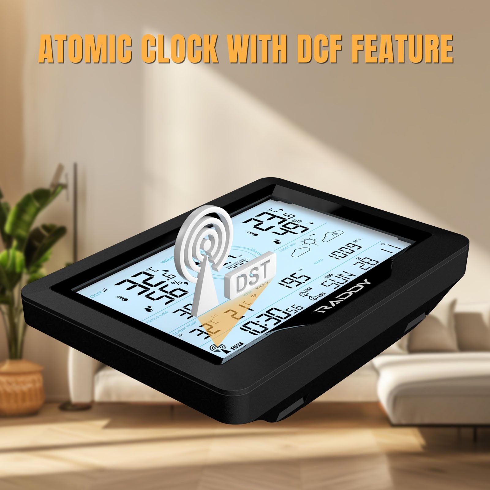 Raddy MN6 Lite Wireless Weather Station - 5-in-1 Indoor Outdoor Thermometer with Barometric Pressure, DCF Atomic Clock & Weather Forecast | Perfect for Home, Garden, Office & Outdoor Activities