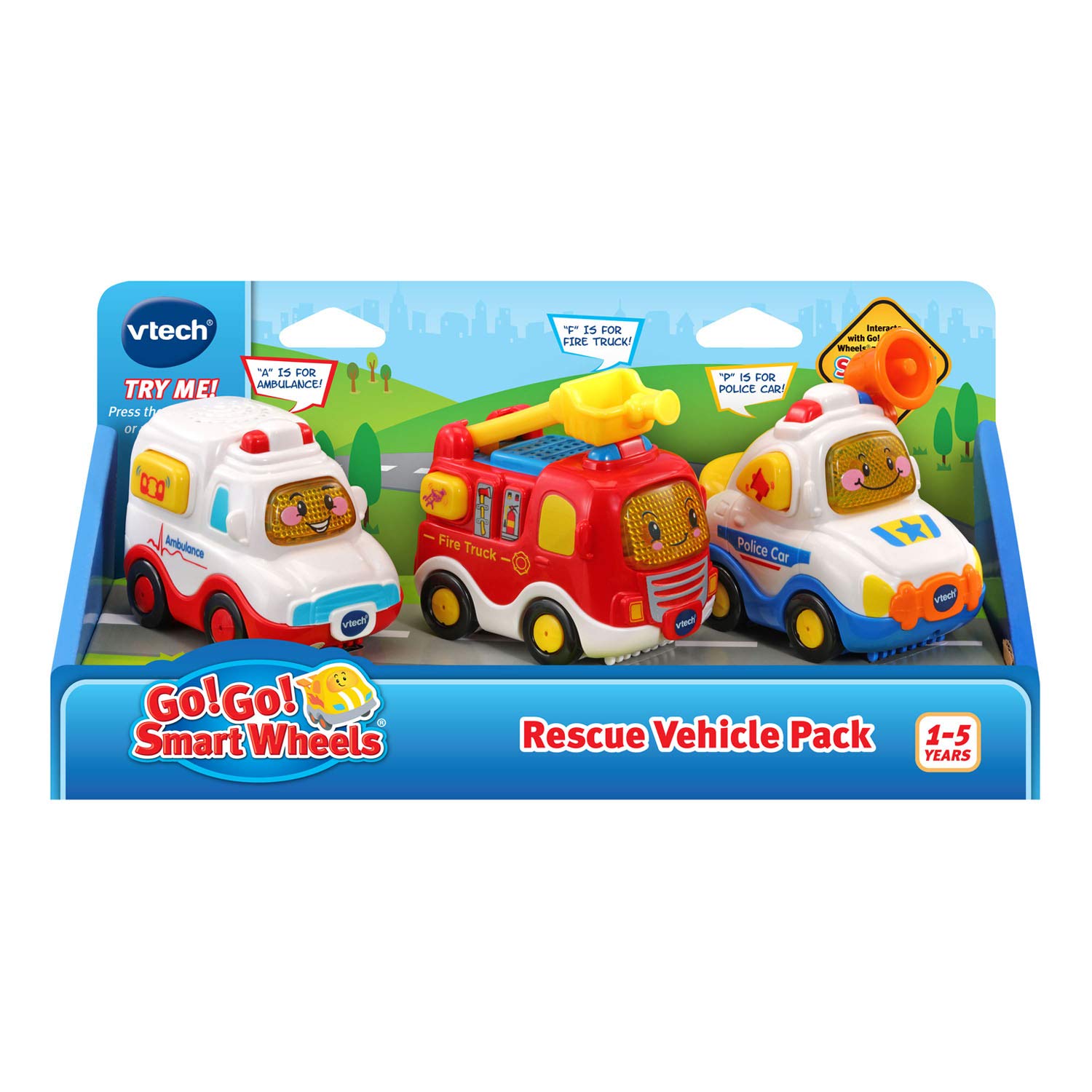 VTech Go! Go! Smart Wheels Rescue Vehicle Pack - Interactive Learning Toy for Kids Ages 1-5 Years - Fire Truck & Police Car Playset - Perfect for Pretend Play, Early Childhood Development & STEM Learning