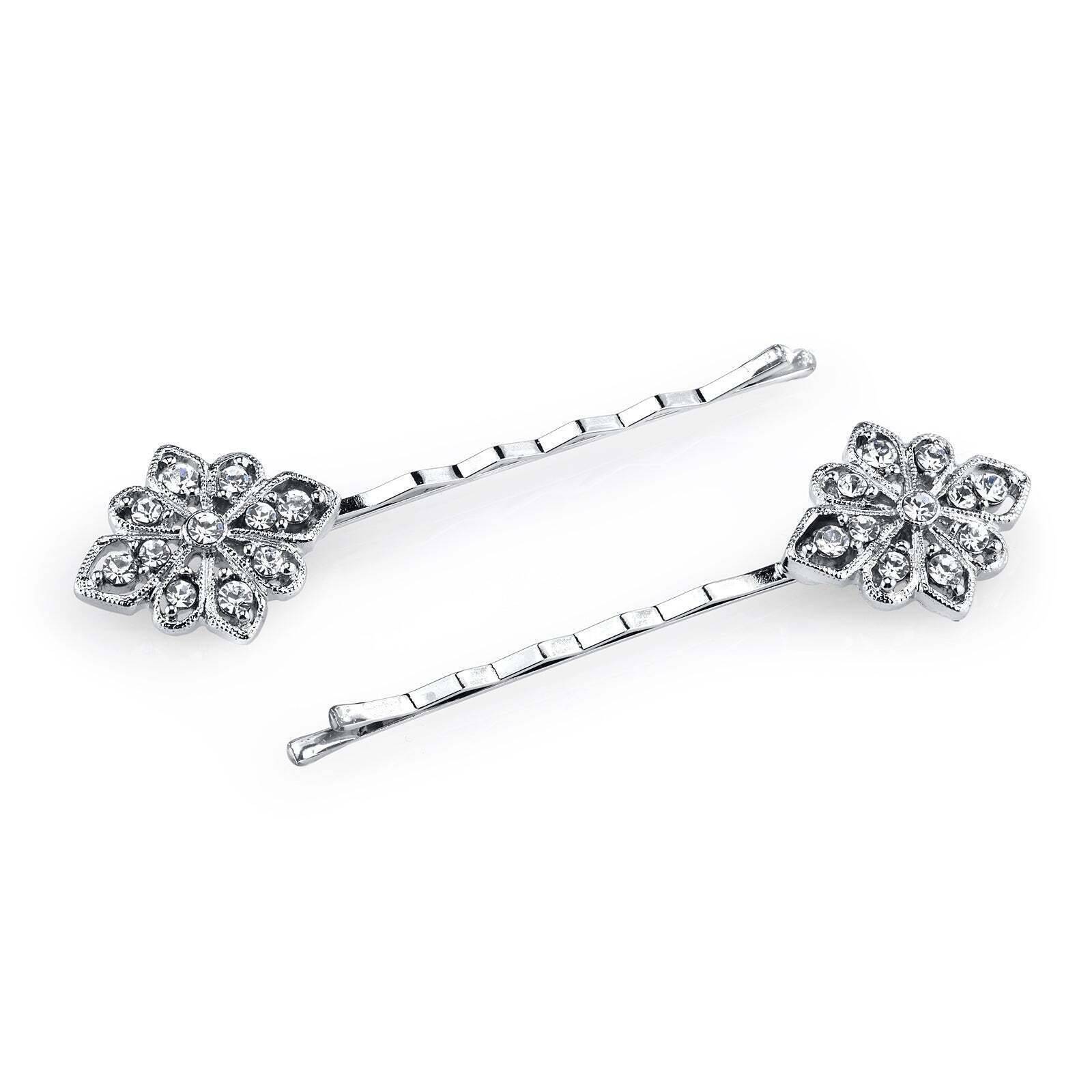 1928 Bridal Floral Inspired Crystal Bobby Pin Set - Vintage Hair Accessories for Weddings, Prom & Special Occasions - Perfect for Bridesmaids & Formal Events