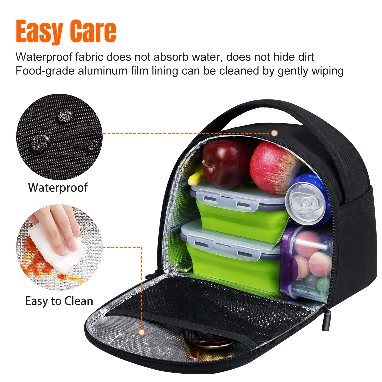 Gloppie Insulated Lunch Bag - Reusable Cooler Lunch Box for Adults & Kids - Bento Box Tote - Perfect for Work, School, Picnics & Outdoor Activities (Black)