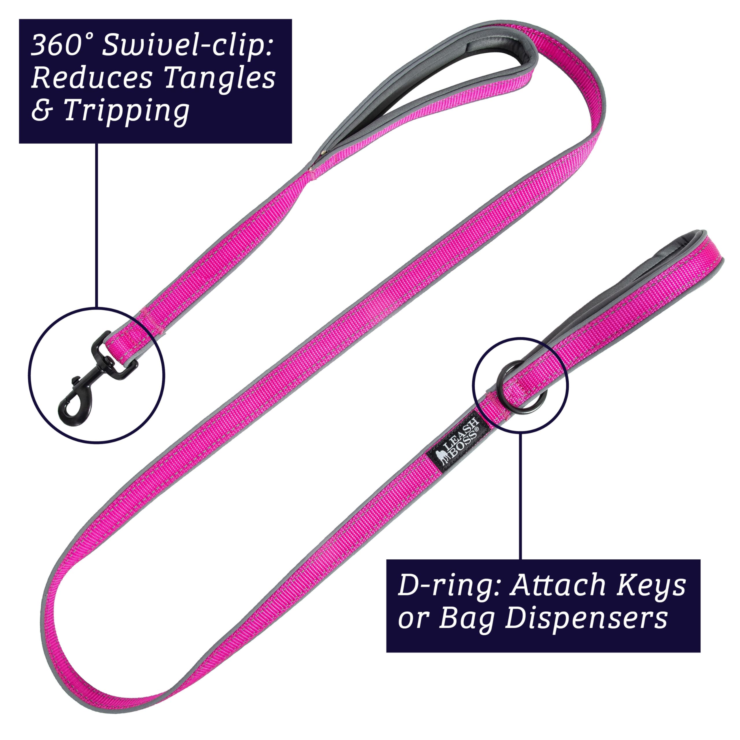 Leash Boss Double Handle Reflective Dog Leash - 6FT Strong Padded Leash for Large & Medium Pulling Dogs (Purple/Pink Space Pattern) - Perfect for Night Walks, Training & Active Dogs