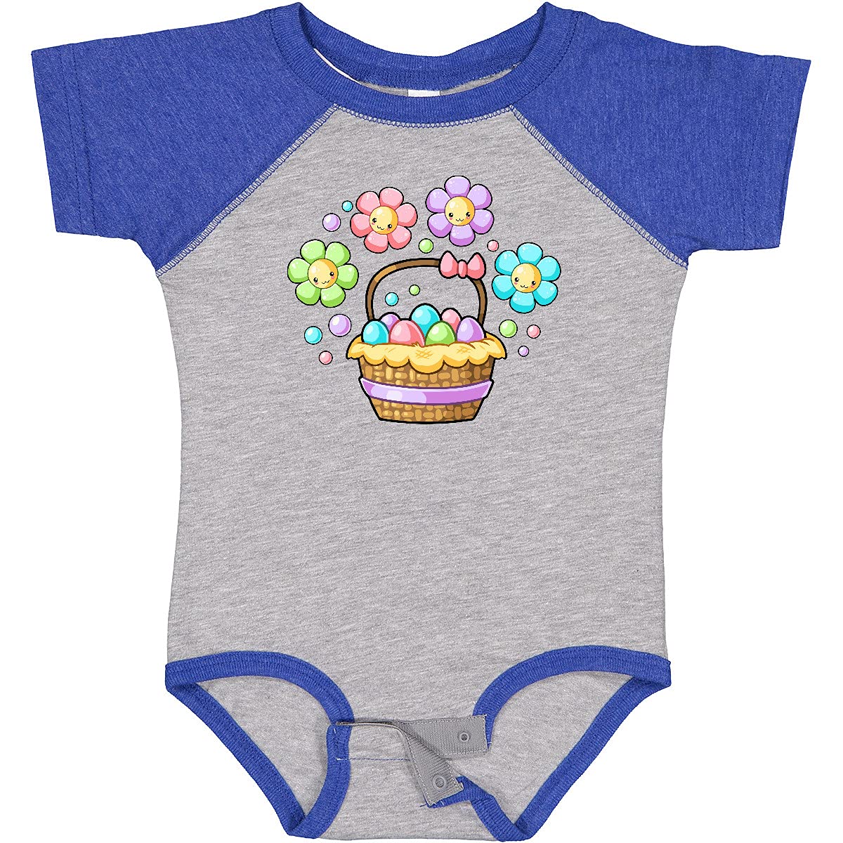 Inktastic Happy Flowers and Pastel Eggs in Easter Basket Baby Bodysuit - Cute Easter Outfit for Newborns & Infants - Perfect for Easter Photos, Family Gatherings & Spring Celebrations