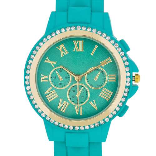 Ava Gold Turquoise Metal Watch with Crystals - Elegant Women's Fashion Watch for Daily Wear, Parties & Special Occasions