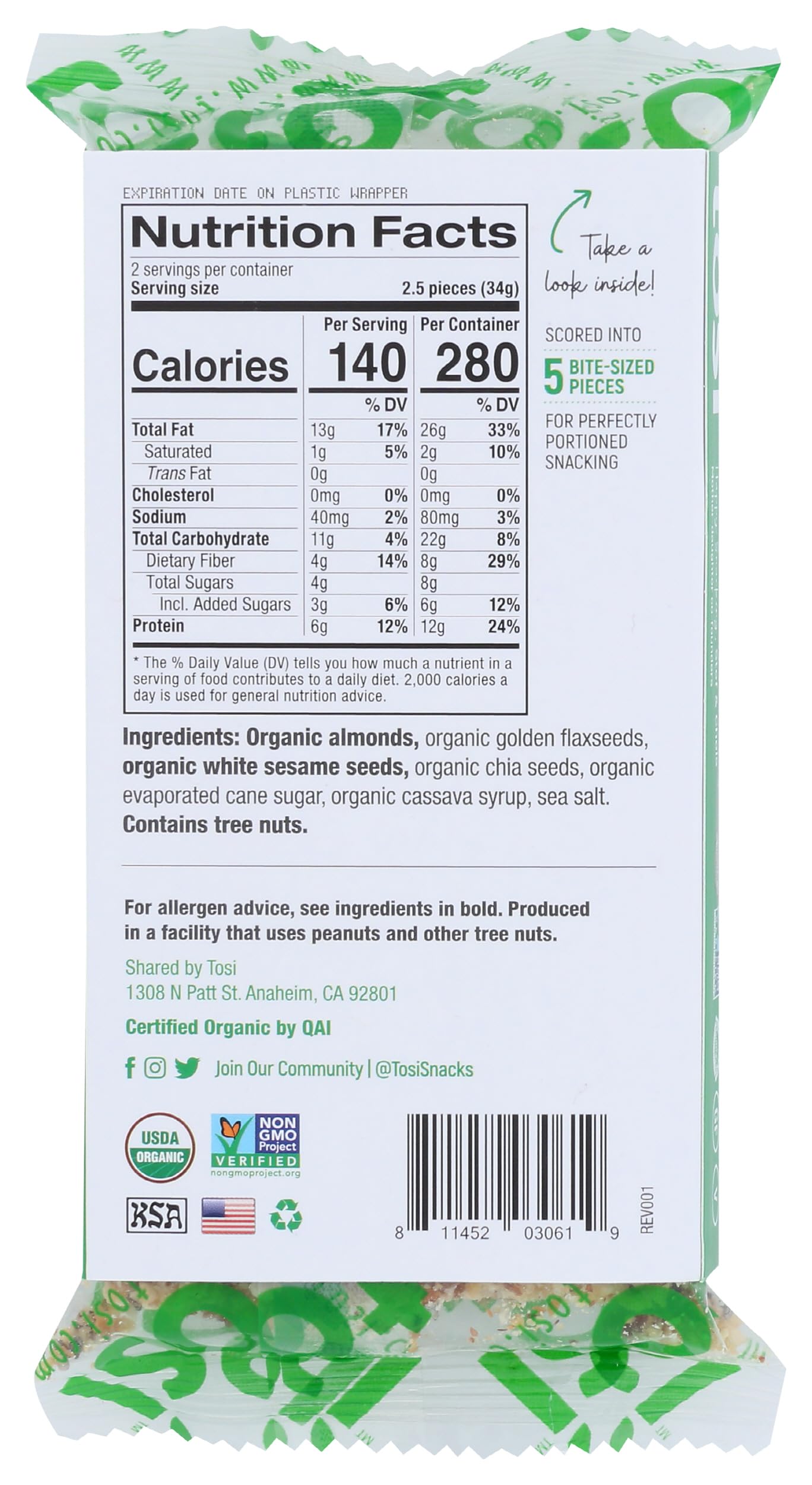 Organic SuperBites Vegan Snacks - Almond Flavor, 2.4 Oz (Pack of 1) | Gluten-Free, Non-GMO, Healthy Snack for Adults & Kids | Perfect for On-the-Go, Office, Hiking & Travel