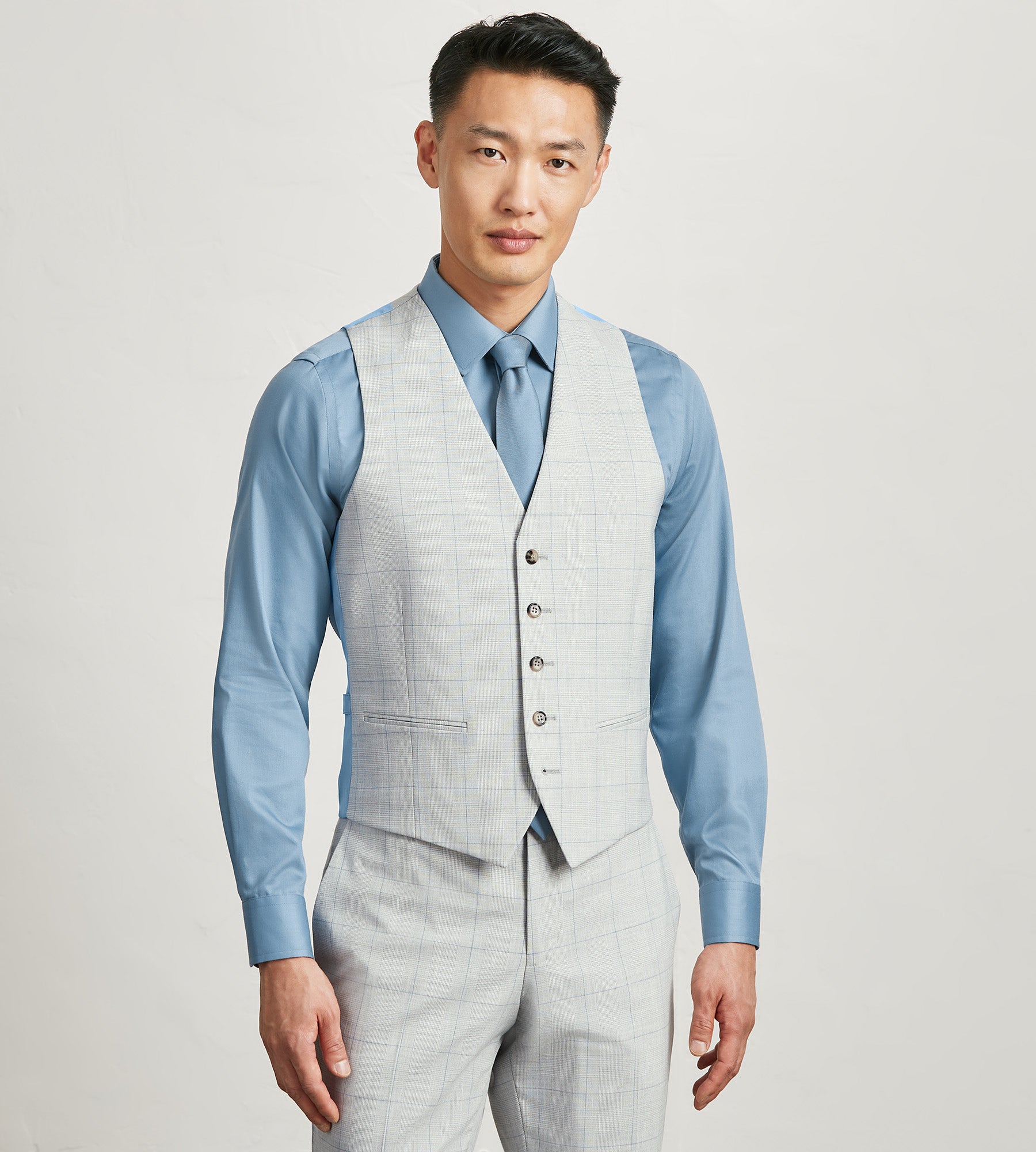 Stylish Light Grey Plaid Suit Vest for Men - Formal & Business Attire - Perfect for Weddings, Office & Special Occasions