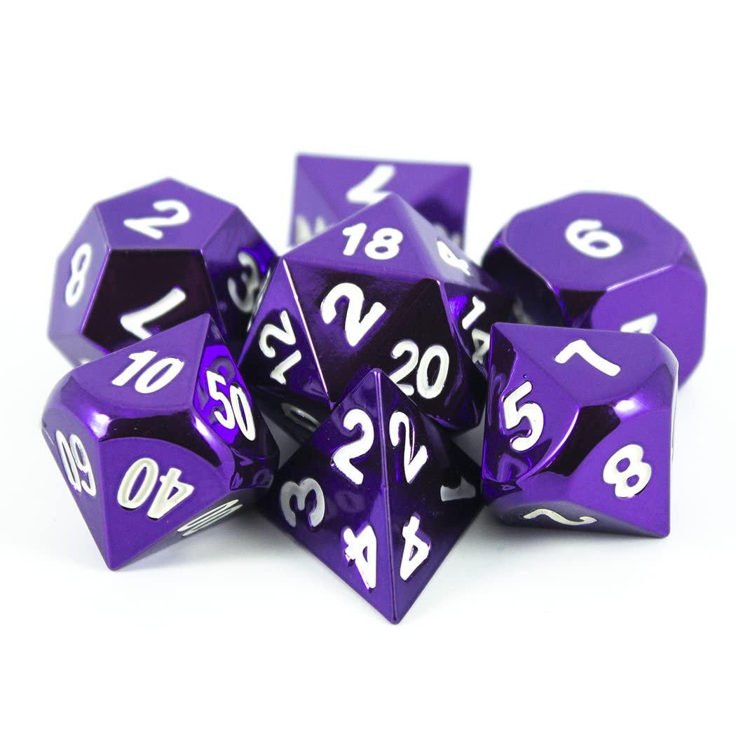 Premium Purple Metal Dice Set - 7-Piece Polyhedral RPG Dice with Elegant Presentation Case - Perfect for Dungeons & Dragons, Pathfinder & Tabletop Gaming