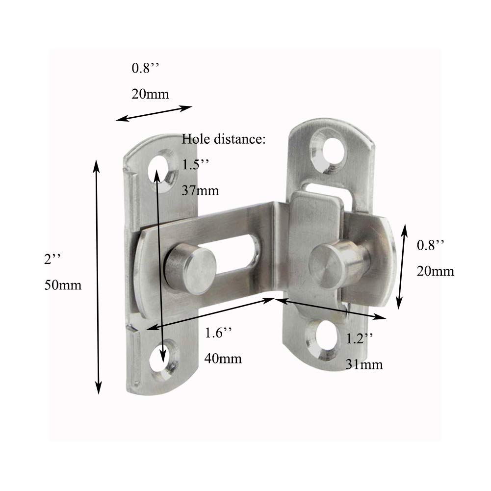 3 Inch 90 Degree Right Angle Door Latch Hasp Safety Sliding Lock for Windows, Doors, Cabinets, and Gates - Pack of 2