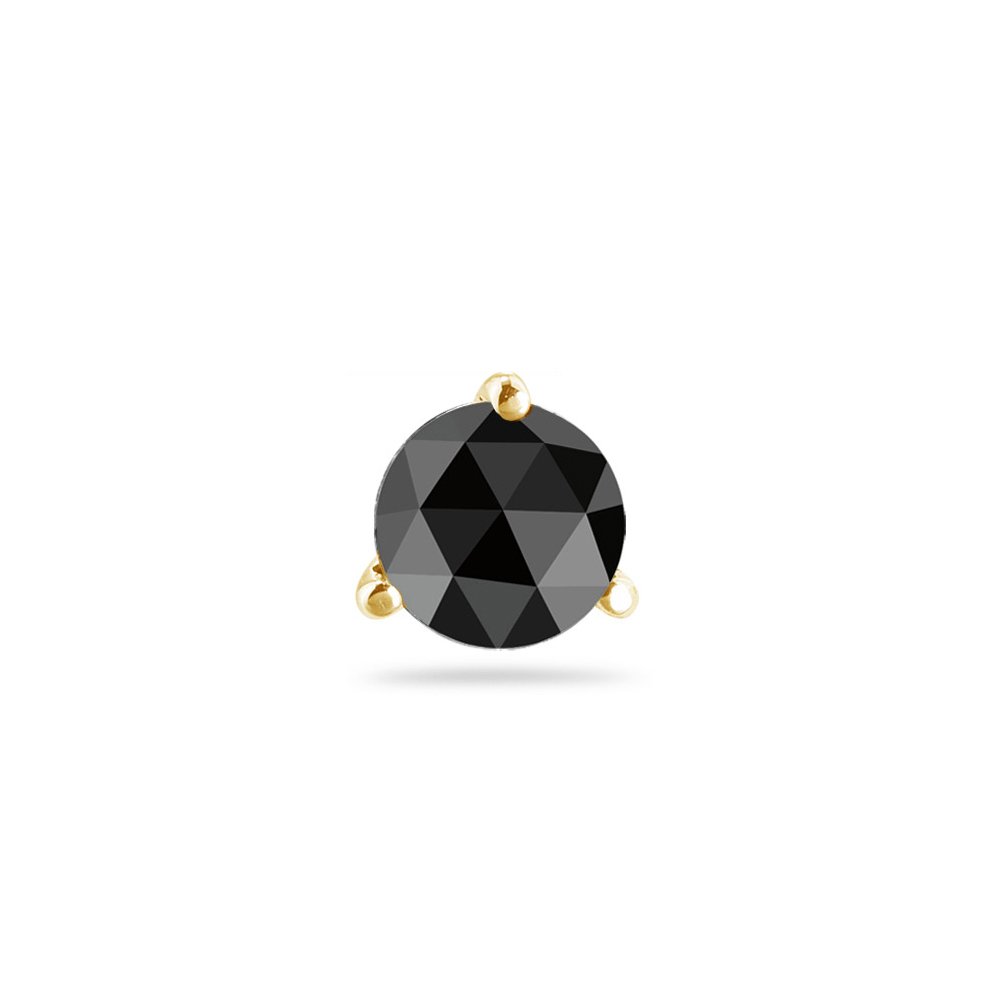 14K Yellow Gold Round Rose Cut Black Diamond Men's Stud Earrings - AAA Quality, Three Prong Setting (Small to Large Sizes) | Perfect for Weddings, Date Nights & Formal Events