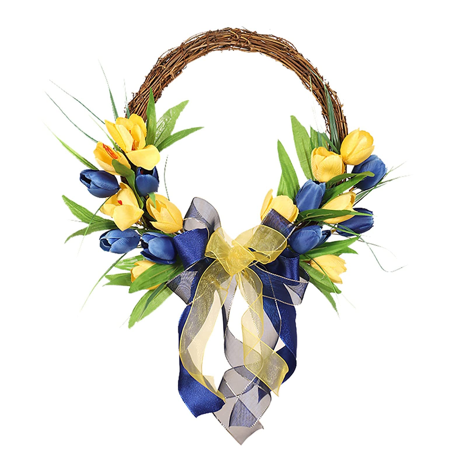 Blue and Yellow Farmhouse Wreath for Front Door - Spring Summer Decorative Wreath for Home, Wall, Wedding & Tabletop - Outdoor/Indoor Seasonal Decor (One Size)