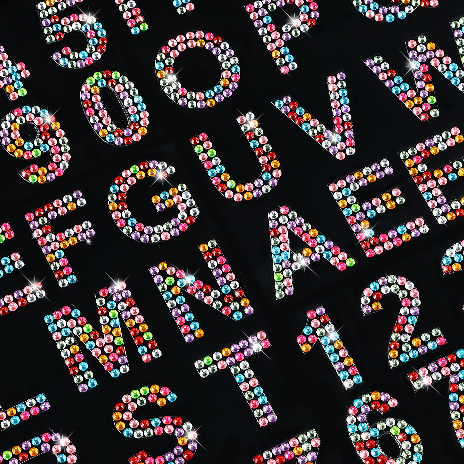 88 Pieces Rhinestone Alphabet Glitter Letter Stickers - Shiny Self-Adhesive Number & Letter Stickers for DIY Crafts, Scrapbooking, Cards, Nail Art (Rainbow Color)