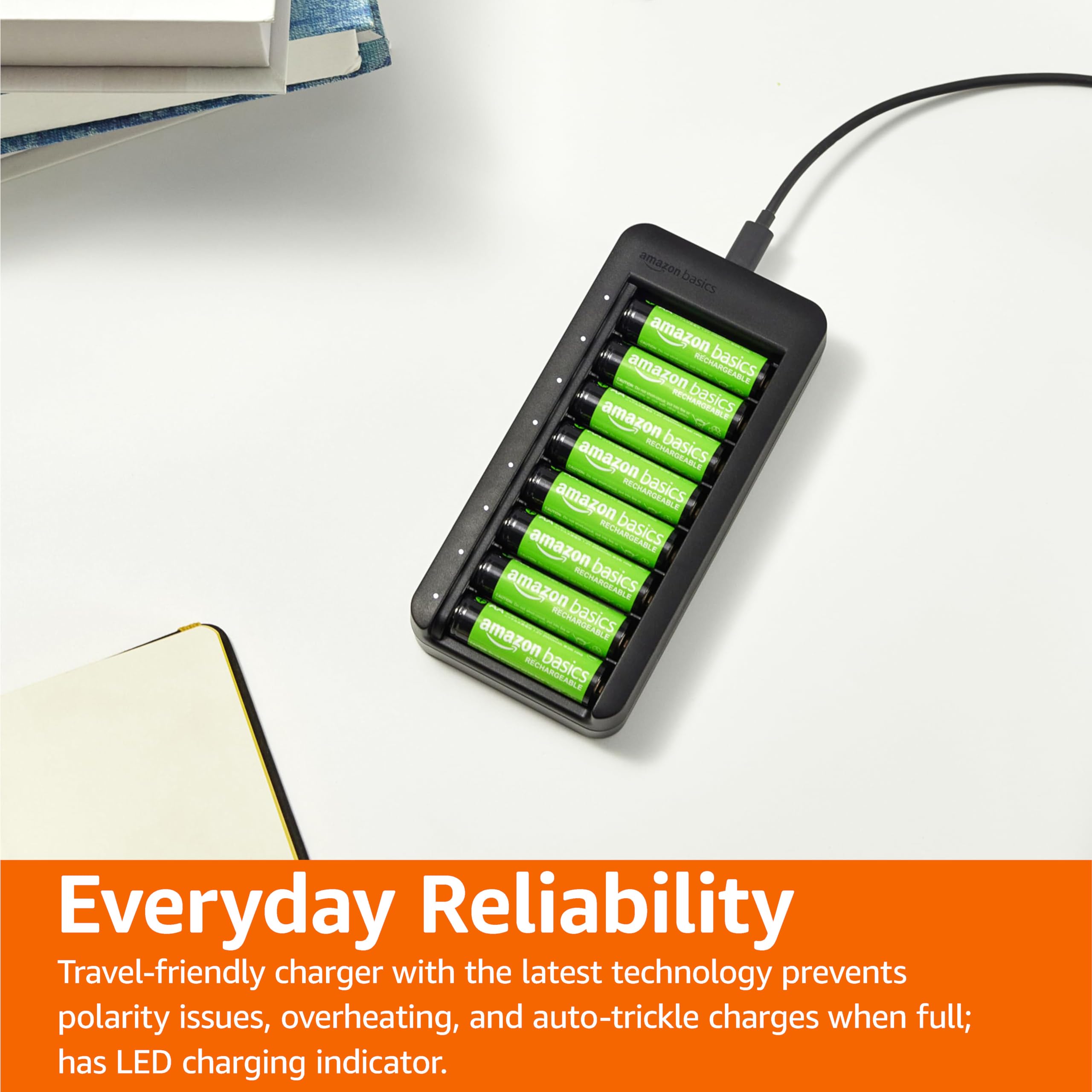 Amazon Basics Rechargeable AA NiMH Batteries (8-Pack) with 8-Bay USB-C Battery Charger - Perfect for Cameras, Game Controllers & Smart Home Devices