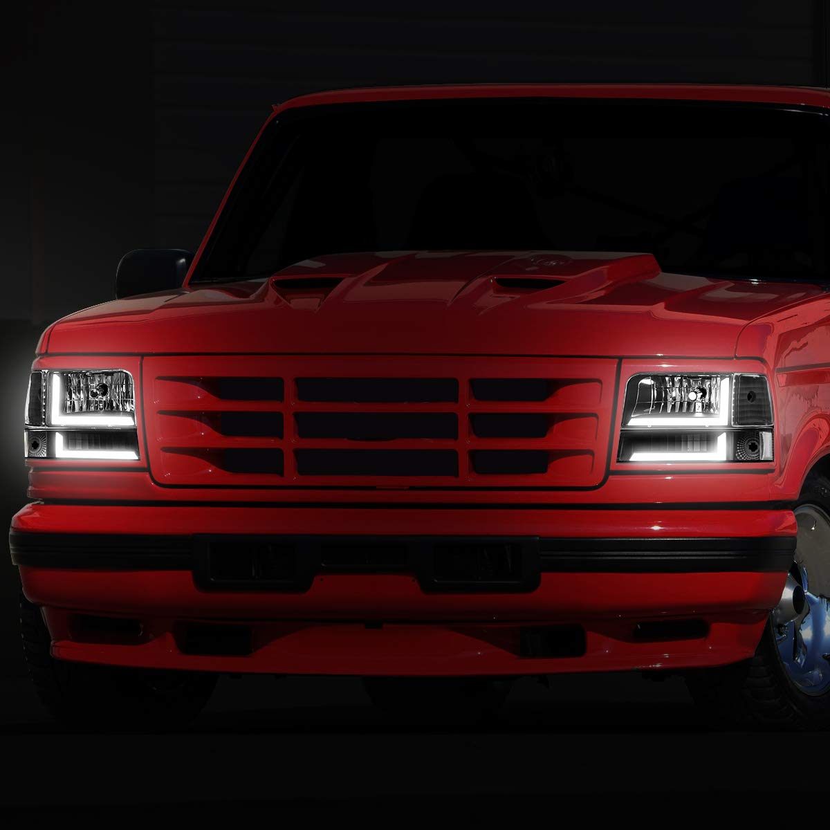 DNA MOTORING LED Light Bar for 92-96 F150 F250 F350 Bronco - Black/Clear - Off-Road & Night Driving