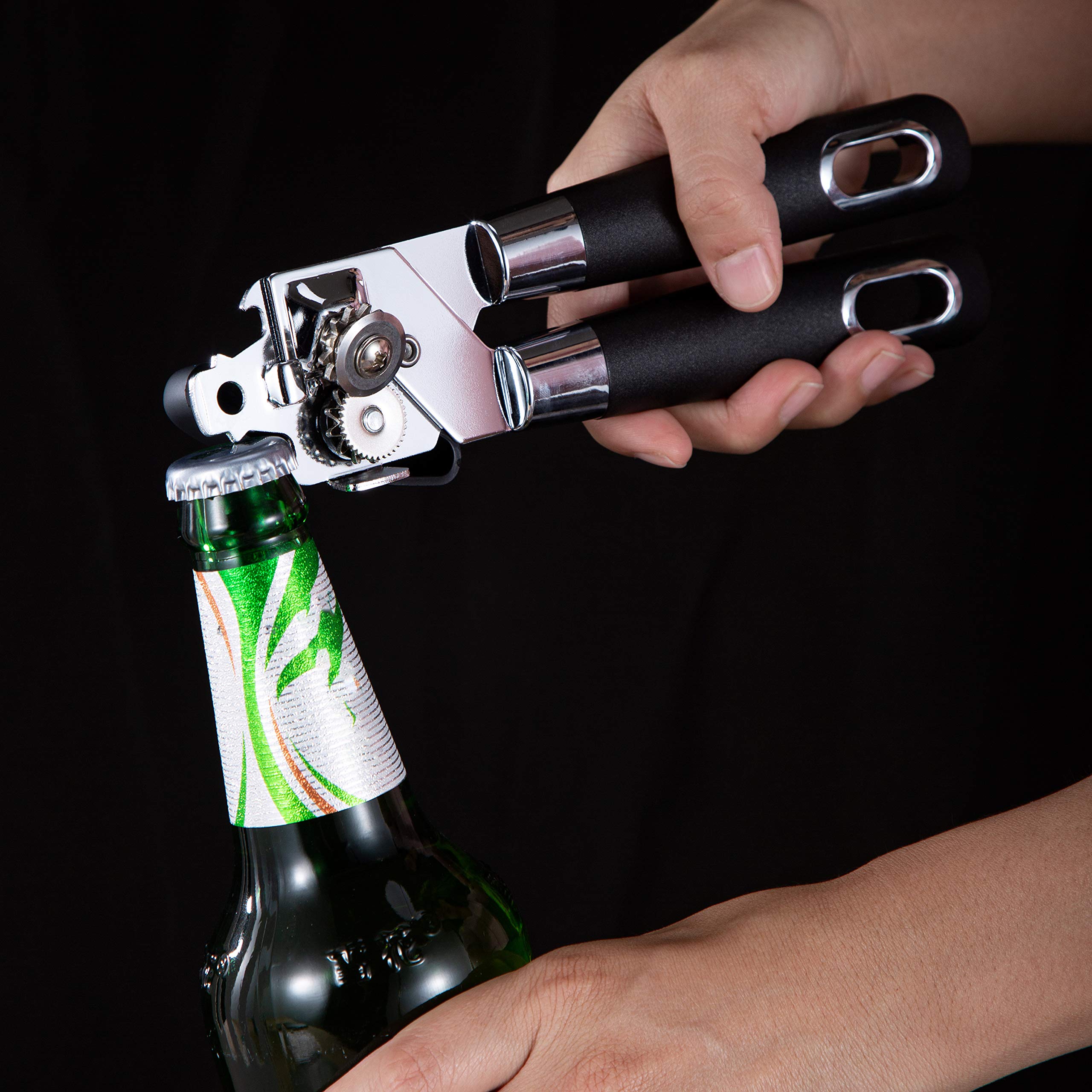 Premium Stainless Steel Manual Can Opener with Large Turn Knob & Sharp Blade - Professional Kitchen Tool for Easy Opening Cans & Bottles - Ideal for Camping, Emergency Kits & Everyday Cooking