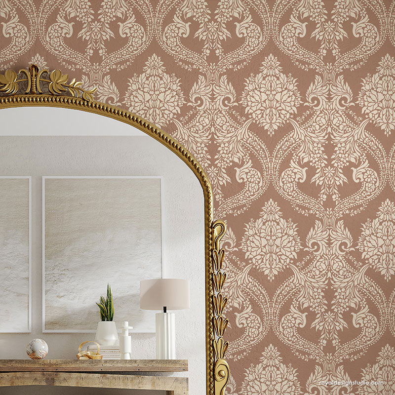 Majestic Medina Damask Wall Stencil - Reusable DIY Painting Template for Home Decor, Bedroom, Living Room, Accent Walls - Perfect for Wall Art, Murals, and Interior Design Projects
