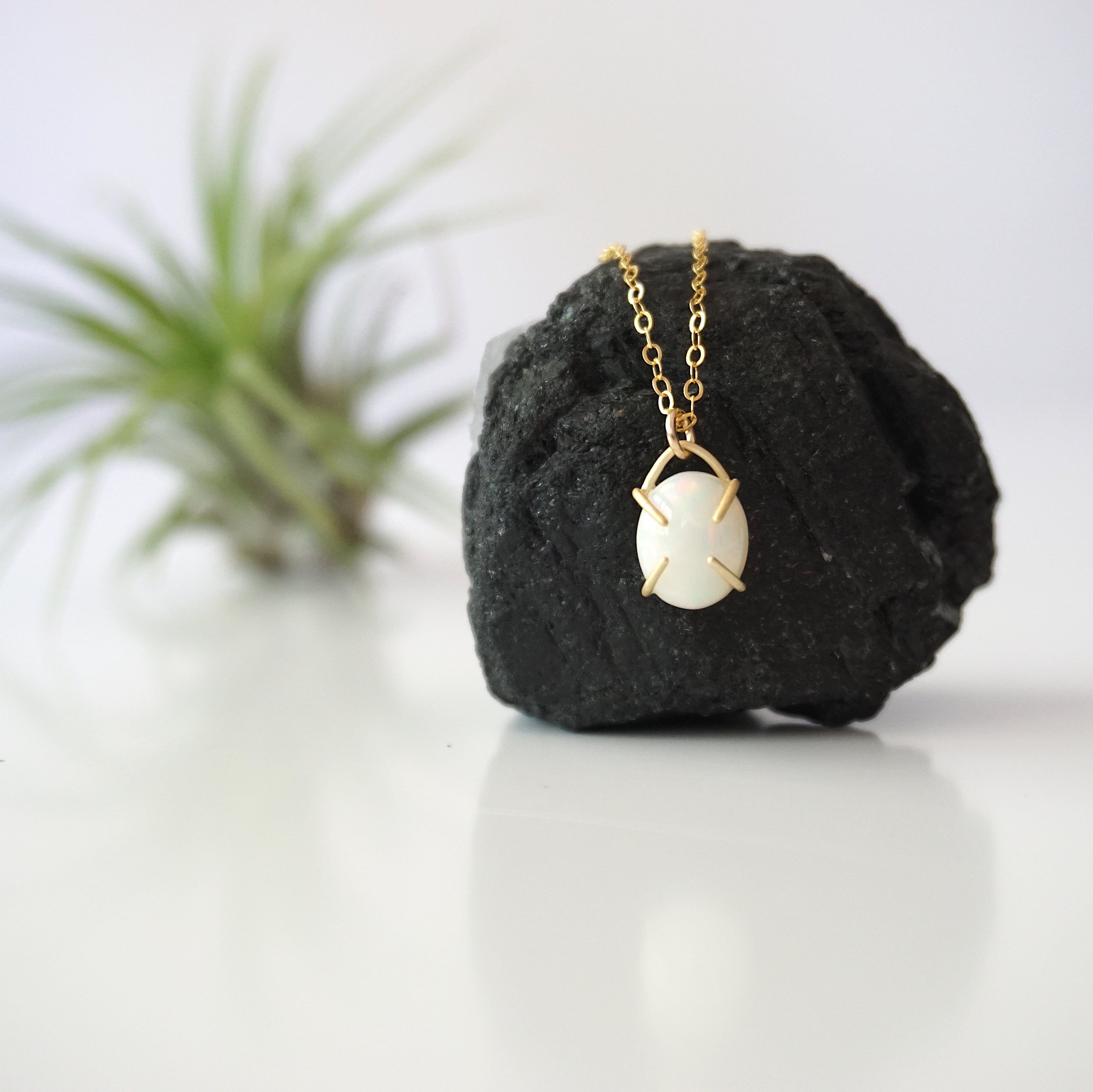 Fire Opal Huggie Charm Necklace - 14K Gold Filled Dainty Jewelry for Women - Perfect for Everyday Wear, Date Nights & Special Occasions
