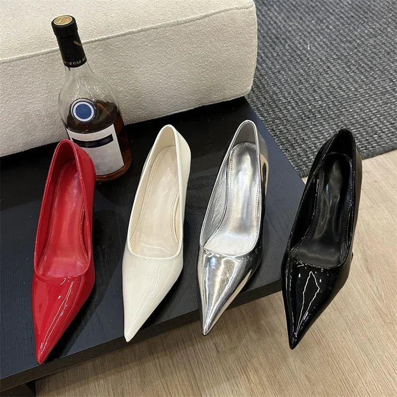 Eilyken Women's Pointed Toe Wedge High Heel Pumps - Silver & Red Dress Shoes for Wedding, Banquet & Special Occasions | Comfortable Sexy Heels for Women | Zapatos de Mujer Elegantes