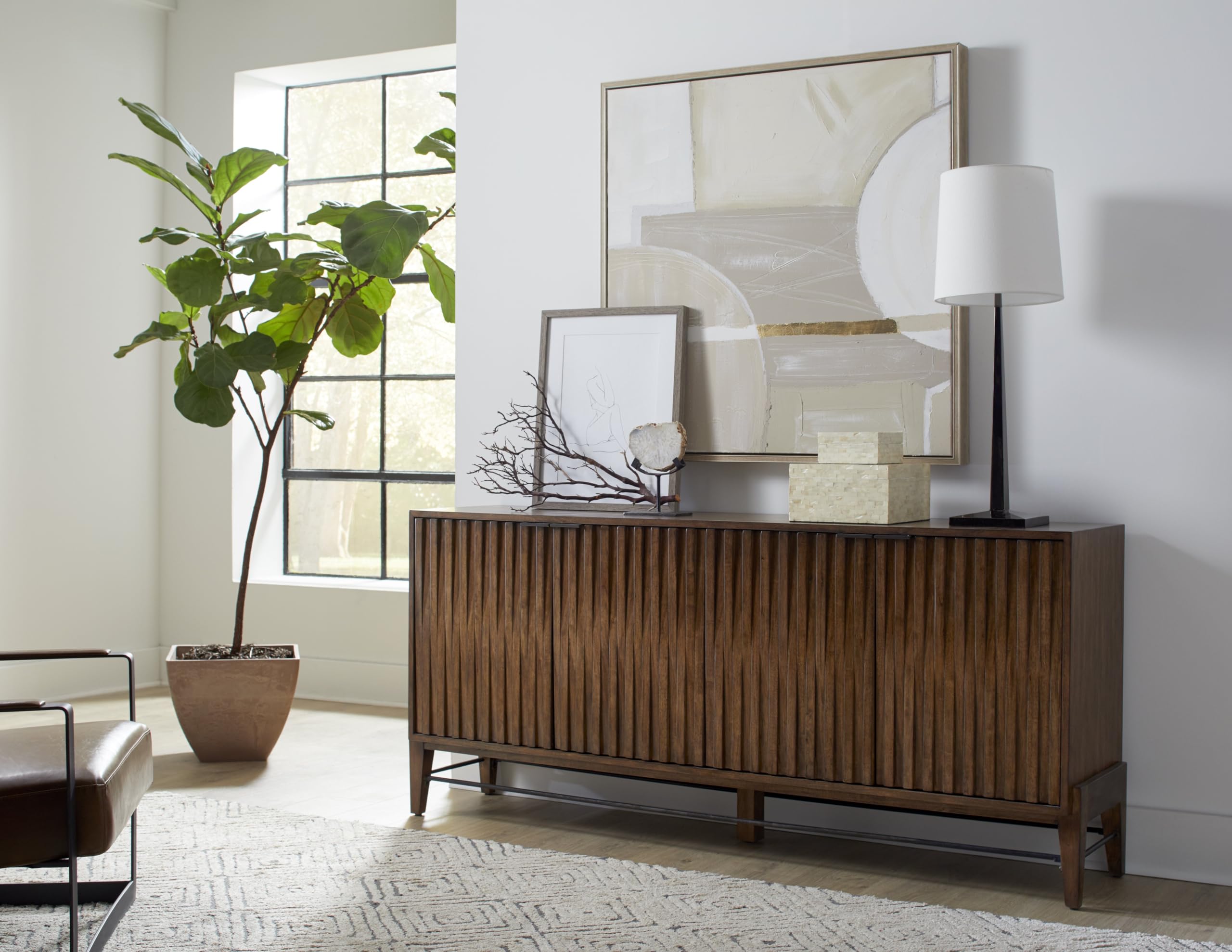 Mid-Century Modern Wooden Console Table with Storage - Brown Accent Credenza for Living Room, Office & Entryway - Stylish & Functional Home Decor