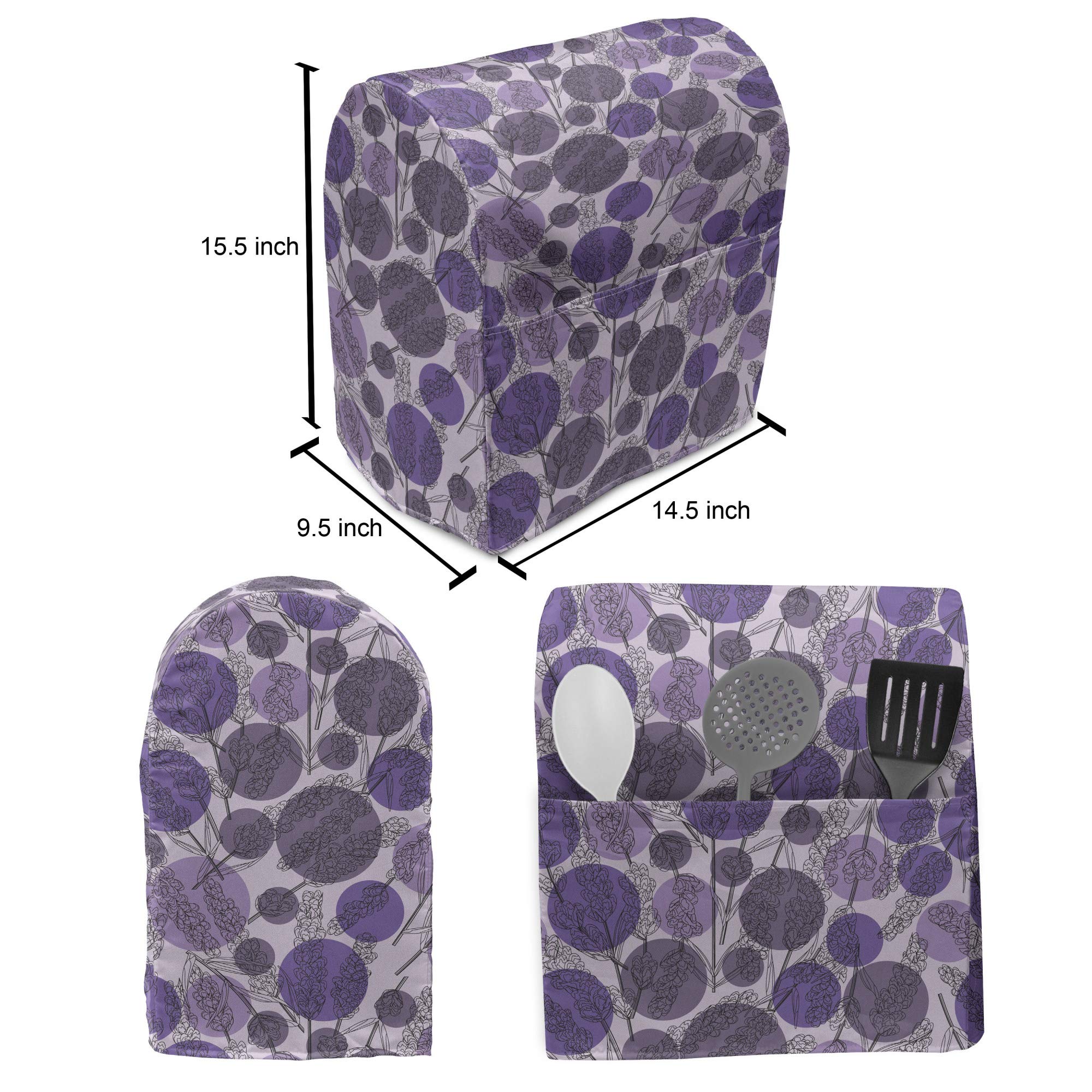 Ambesonne Floral Stand Mixer Cover with Pocket - Lavender & Round Flower Design, 6-8 Quart Kitchen Appliance Organizer Bag in Mauve Blue Violet - Perfect for Baking, Cooking & Kitchen Organization