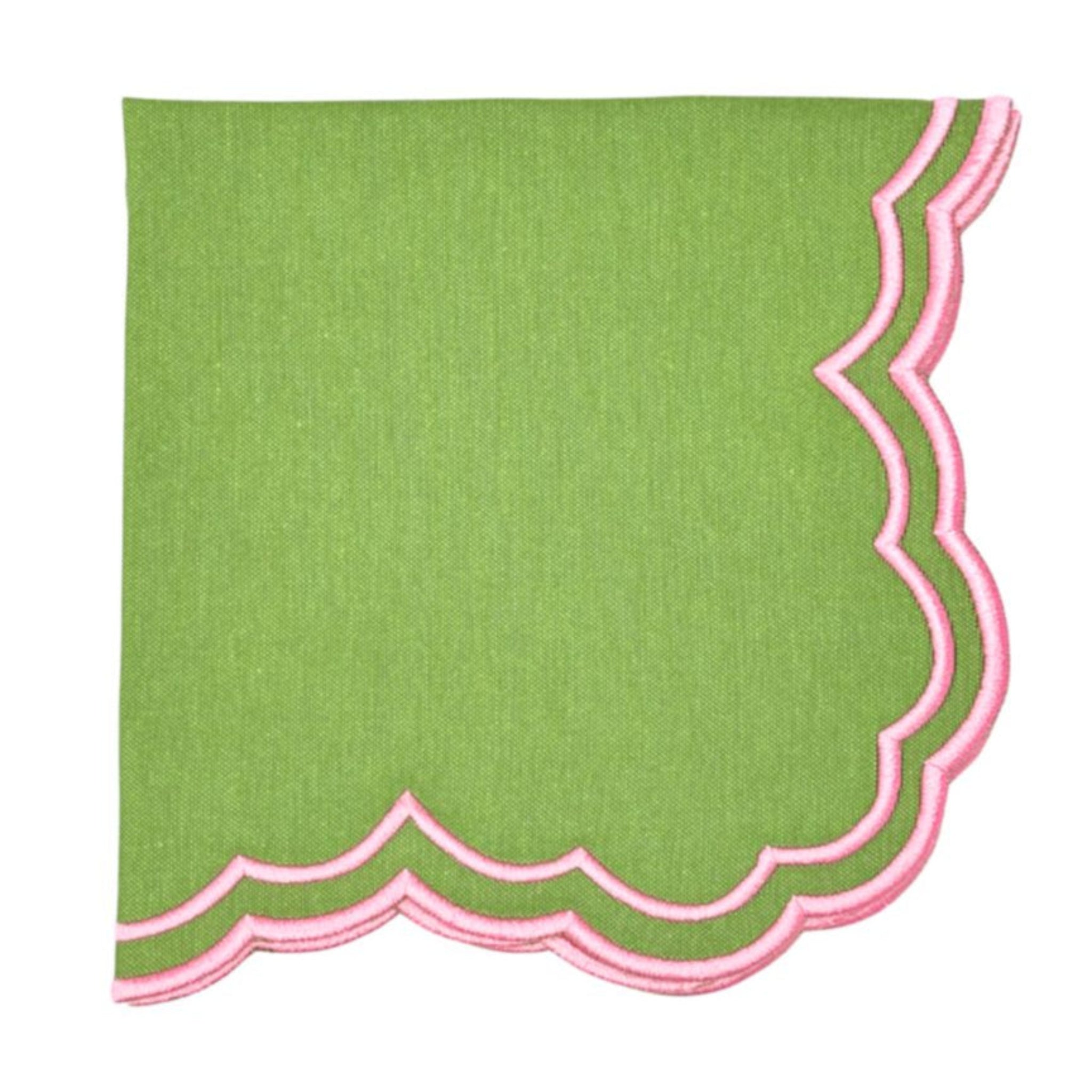 Bettina Napkin Set of 4 - Green & Pink Cotton Dinner Napkins for Formal Dining, Parties & Home Decor