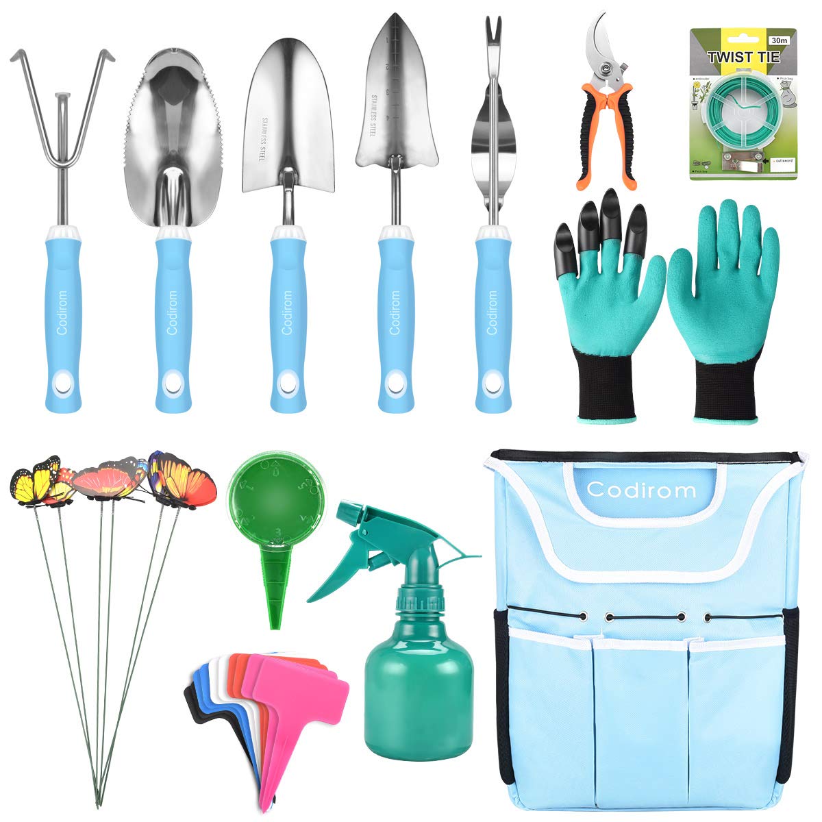 Codirom Garden Tools Set - Trowel, Shovel, Rake & Gloves for Planting & Pruning