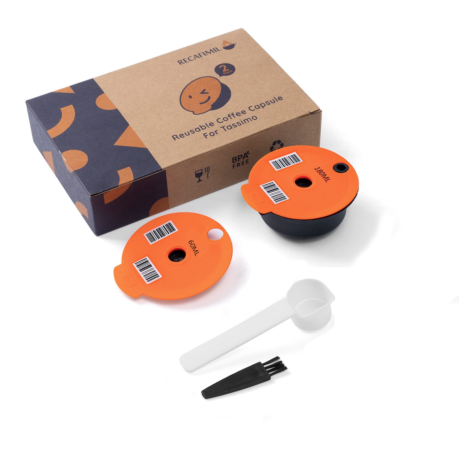 Reusable Tassimo Coffee Capsules - Compatible with Bosch Tassimo Machines, Refillable Coffee Pods (60ml + 180ml) with Scannable Barcode - Perfect for Home & Office Brewing