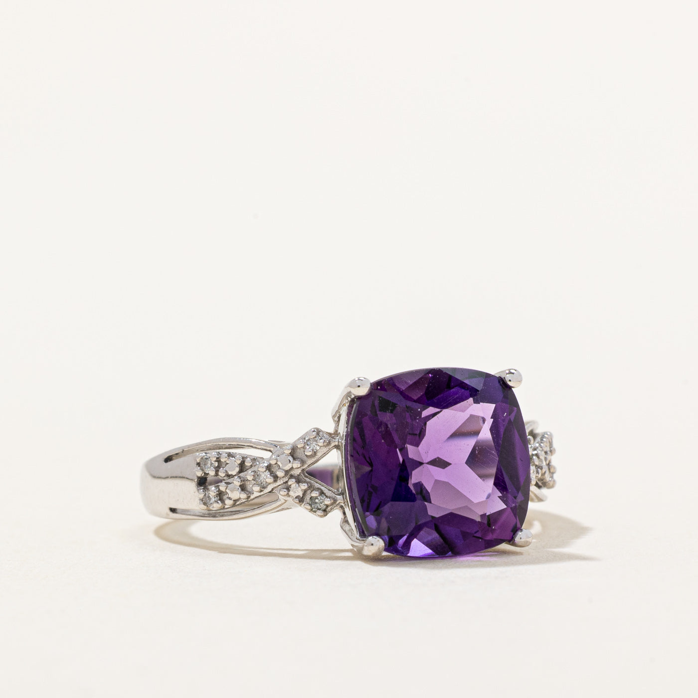 Amethyst and Diamond Cocktail Ring - 3.80ct Amethyst with 0.04ctw Diamonds - Size 8.75 - Elegant Evening Wear & Special Occasion Jewelry