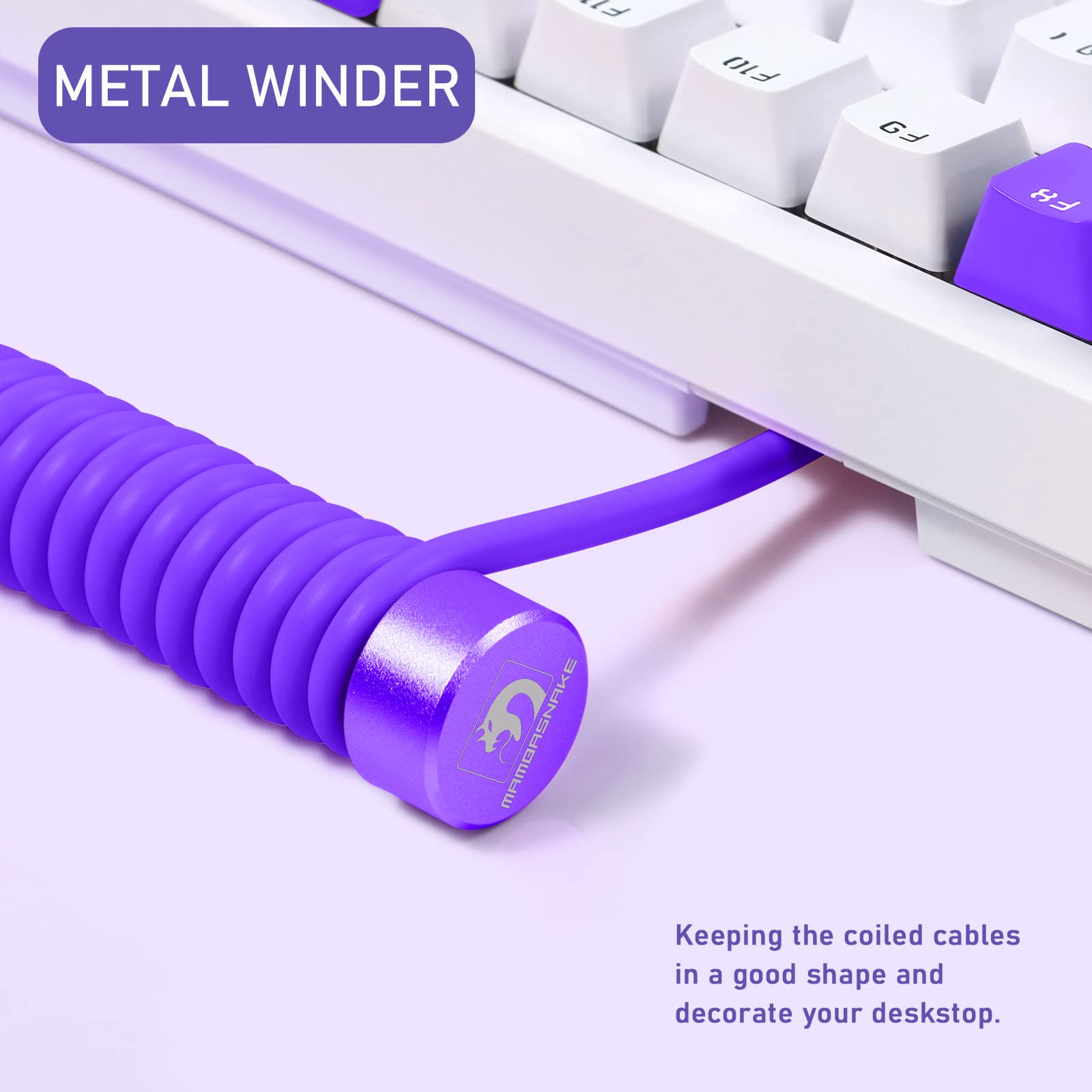 MAMBASNAKE C01 Coiled Keyboard Cable Set - 8KHz USB-C for Gaming (Purple) - Perfect for Esports & Mechanical Keyboards