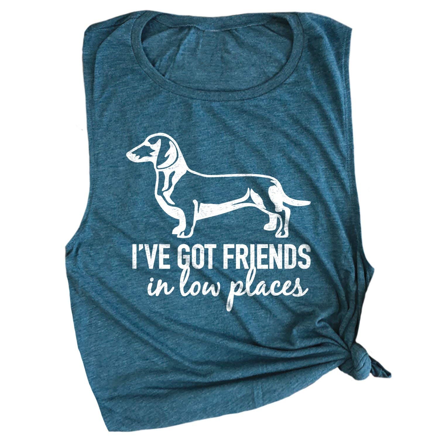 Funny Dachshund Workout T-Shirt - 'I've Got Friends in Low Places' Muscle Tee for Gym & Casual Wear - Perfect for Dog Lovers Fitness Enthusiasts