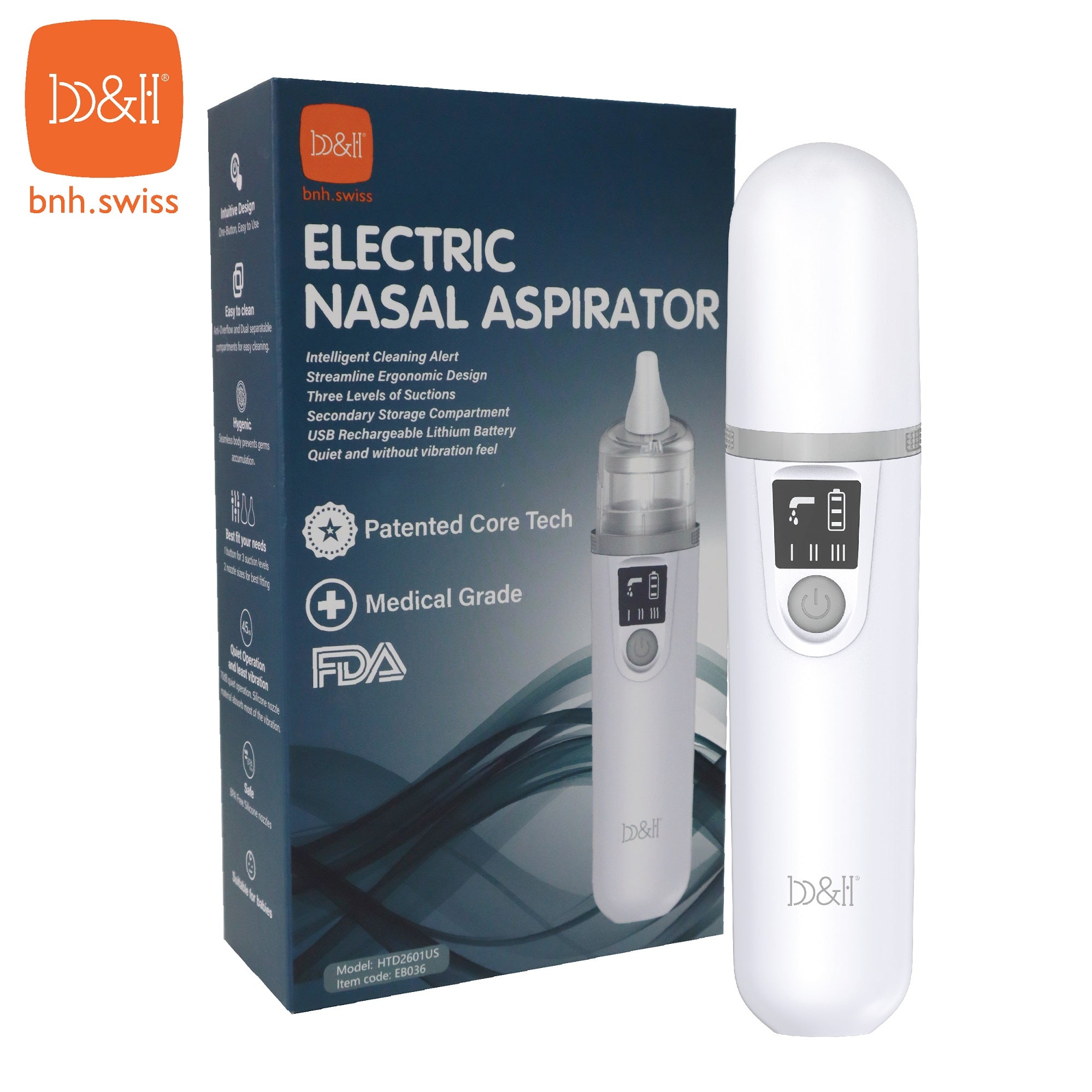 B&H Swiss Medical Grade Electric Nasal Aspirator - Safe & Gentle Baby Nose Cleaner for Newborns & Infants - Perfect for Congestion Relief & Allergy Season