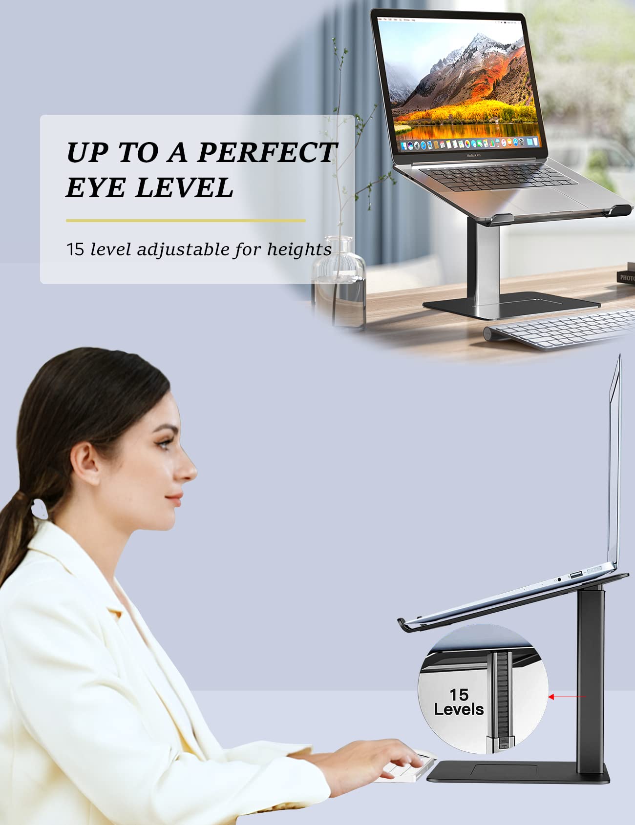 Ergonomic Adjustable Laptop Stand for Desk - 7 to 15 Inches Height, Aluminum Laptop Riser for MacBook & Notebooks (11-17 Inches) - Perfect for Home Office, Gaming & DJ Setup (Black)