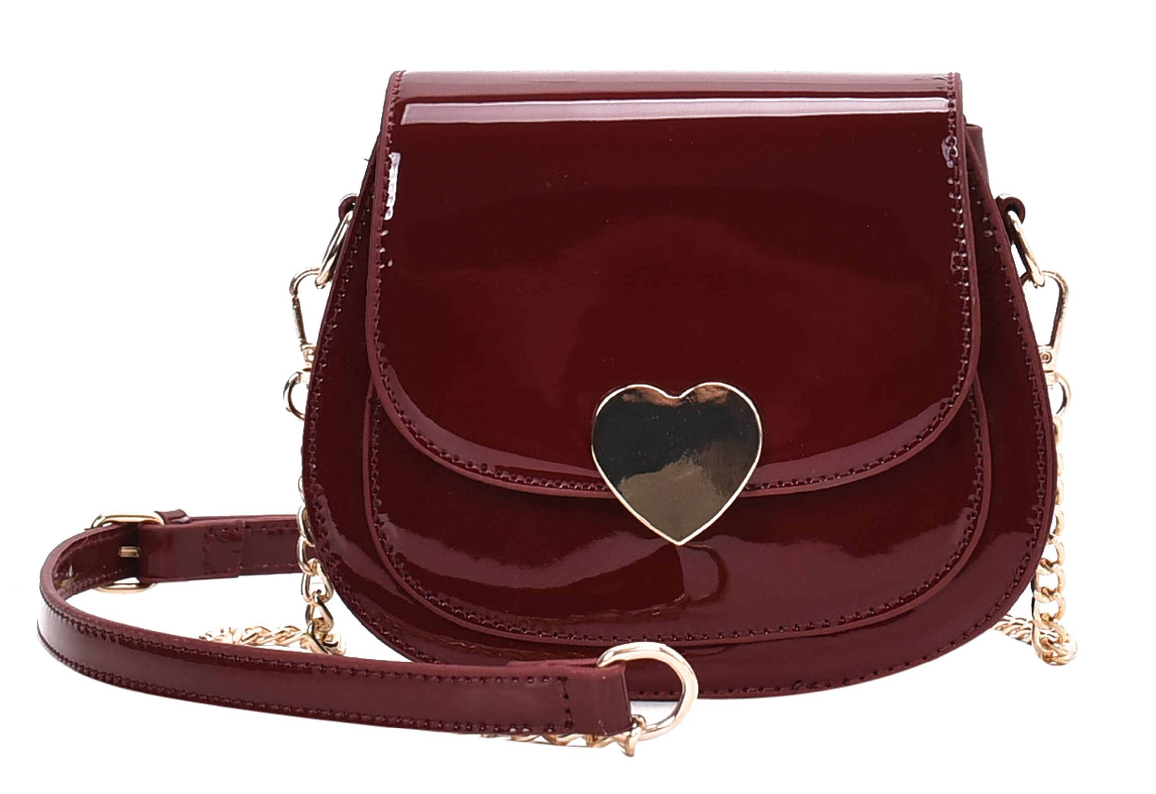 ZEHO Women's Crossbody Bag - Glossy Patent Leather Small Saddle Purse with Chain Strap, Stylish Shoulder Bag for Women & Girls | Perfect for Work, Travel, Date Night & Everyday Use