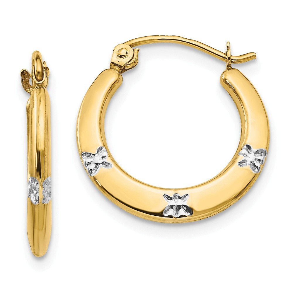 14K Yellow Gold Madi K Rhodium-Plated Floral Hollow Hoop Earrings for Women - Elegant Dangle Earrings for Parties, Weddings & Everyday Wear
