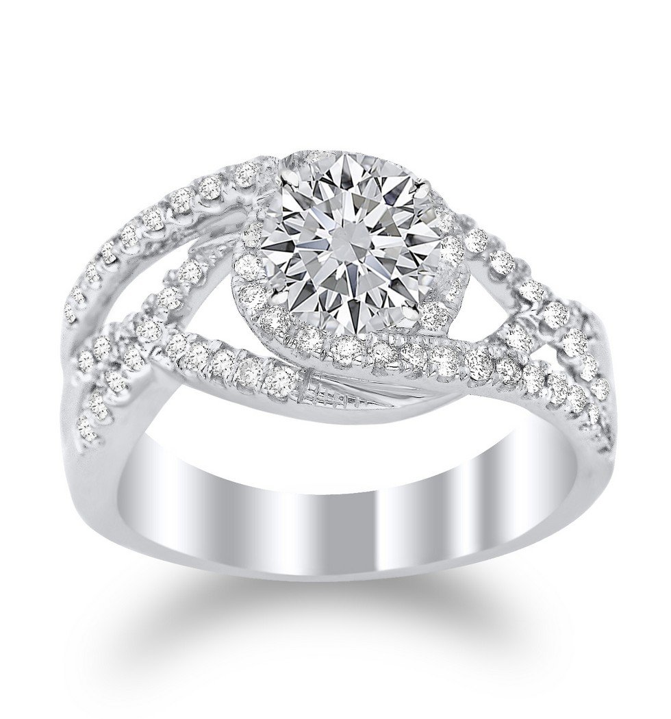 2.81 Carat Round Cut Cubic Zirconia Engagement Ring - Elegant Twisting Curved Design for Weddings & Proposals | Houston Diamond District