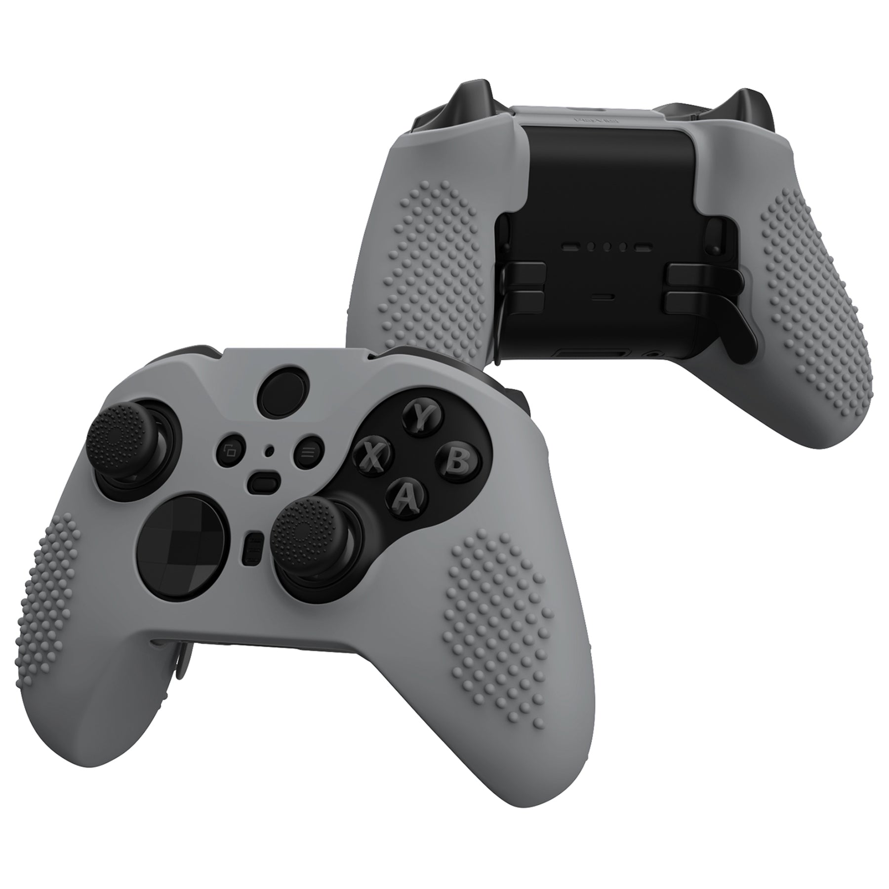 eXtremeRate PlayVital Anti-Slip Silicone Cover for Xbox One Elite Series 2 Controller (Model 1797 & Core) - Soft Gray Protective Skin with Thumb Grips & Analog Caps | Enhanced Grip for Gaming, Streaming & Esports | XBOWP0060GC